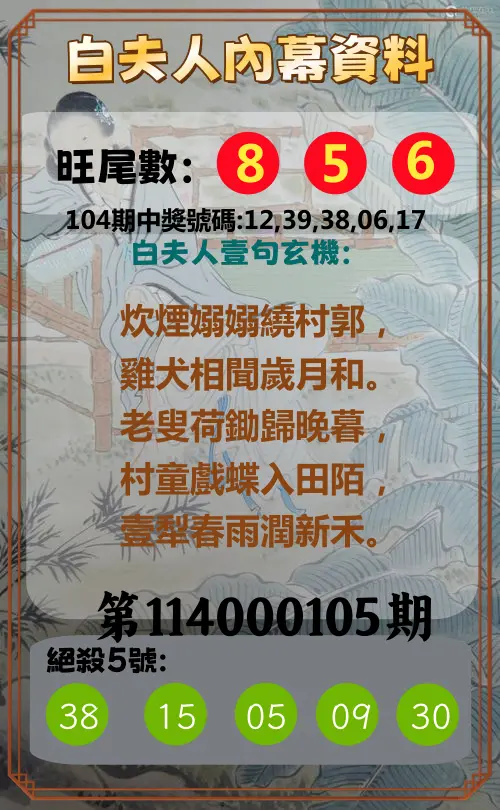 今彩539第114000105期白夫人內幕資料