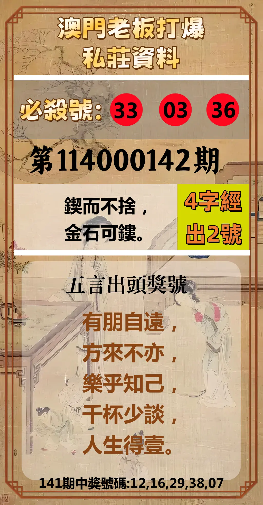 今彩539第114000142期澳門老板打爆私莊資料