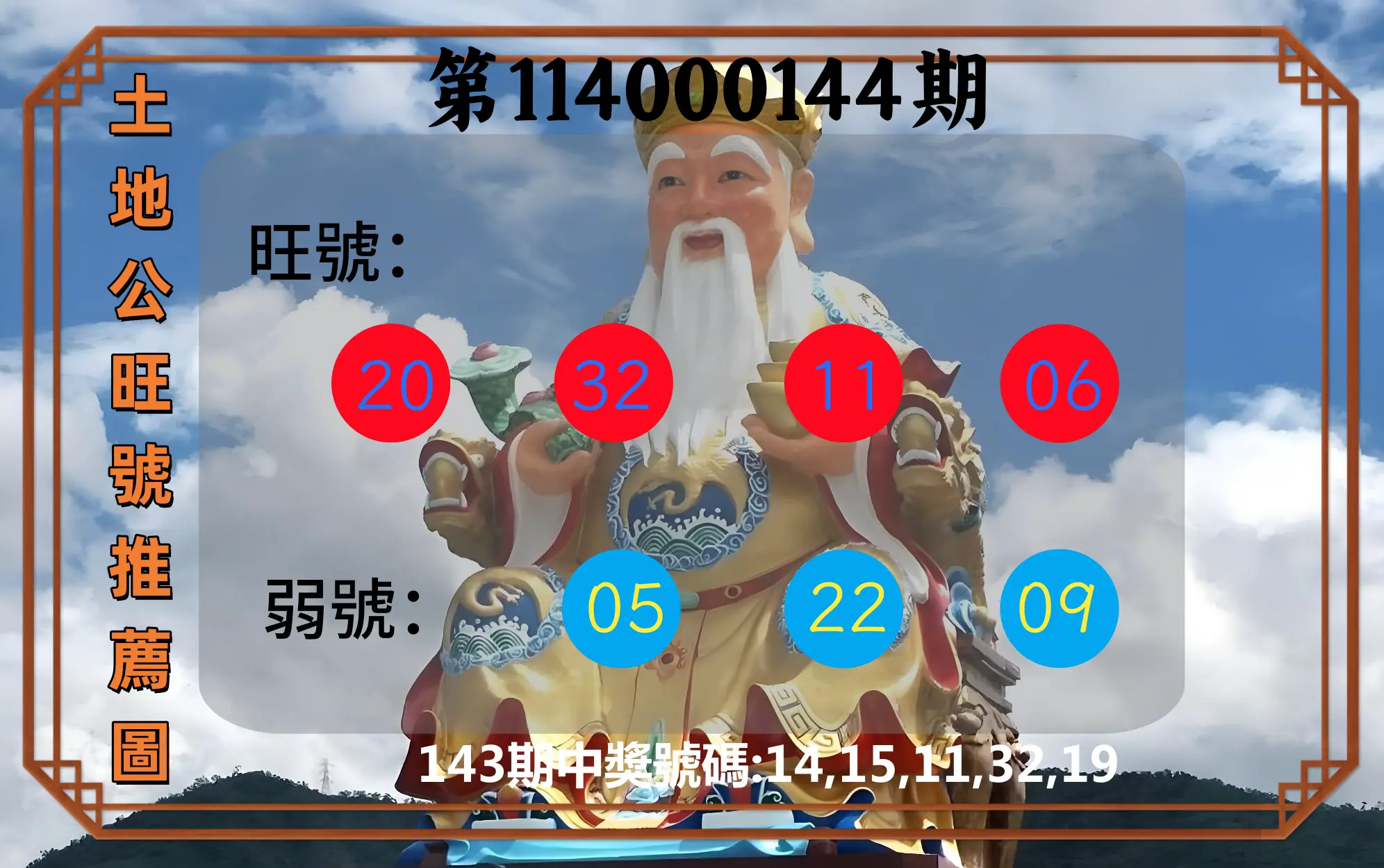 今彩539第114000144期土地公旺號推薦圖