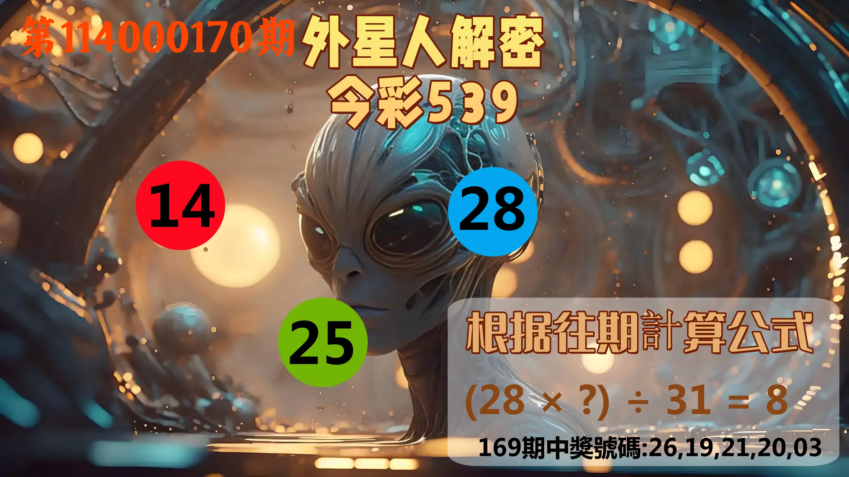 今彩539第114000170期(07/14)外星人解密今彩539