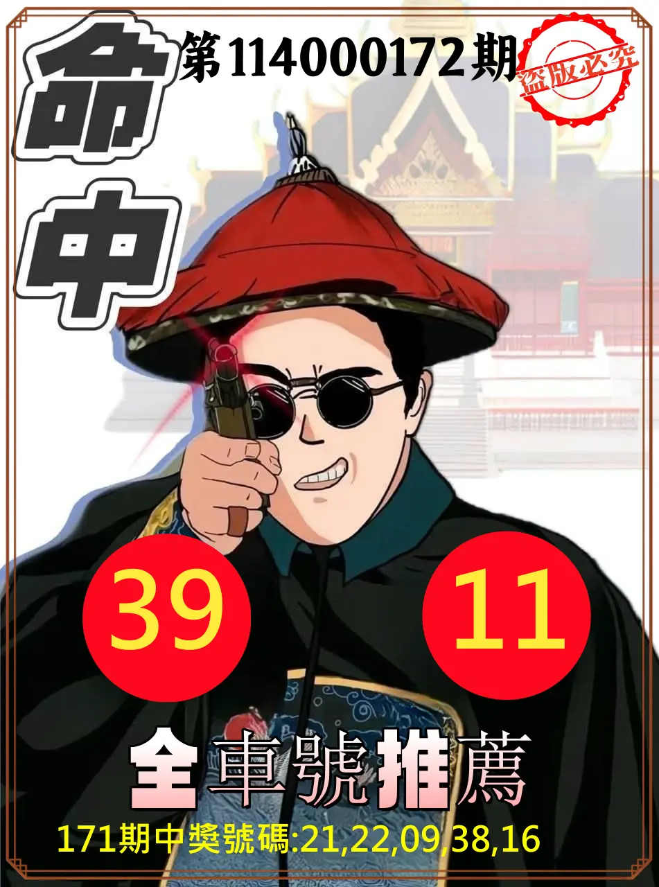 今彩539第114000172期(07/16)今彩539全車2中2命中推薦