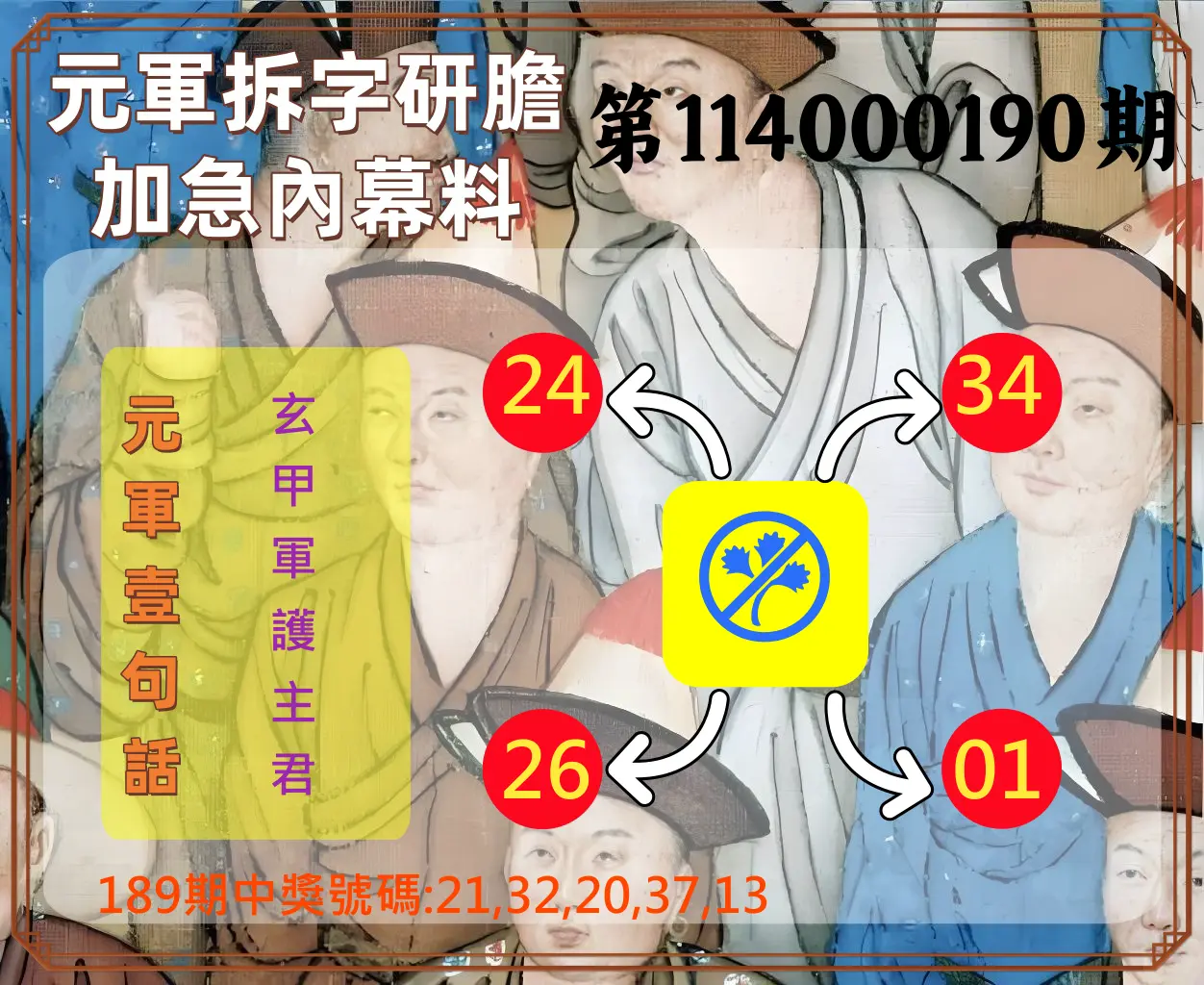 今彩539第114000190期(08/06)元軍拆字研膽加急內幕料