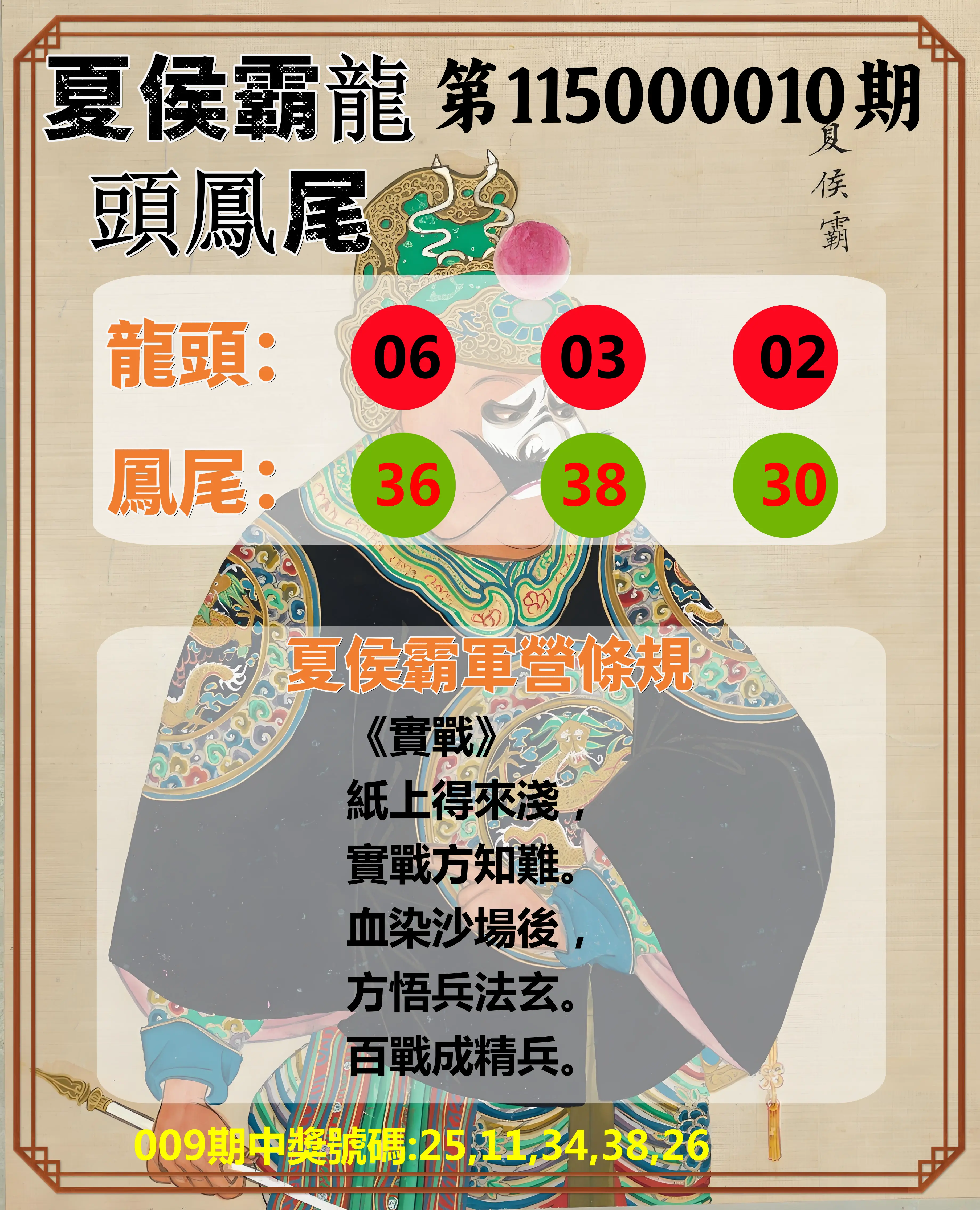 今彩539第115000010期(01/12)夏侯霸龍頭鳳尾