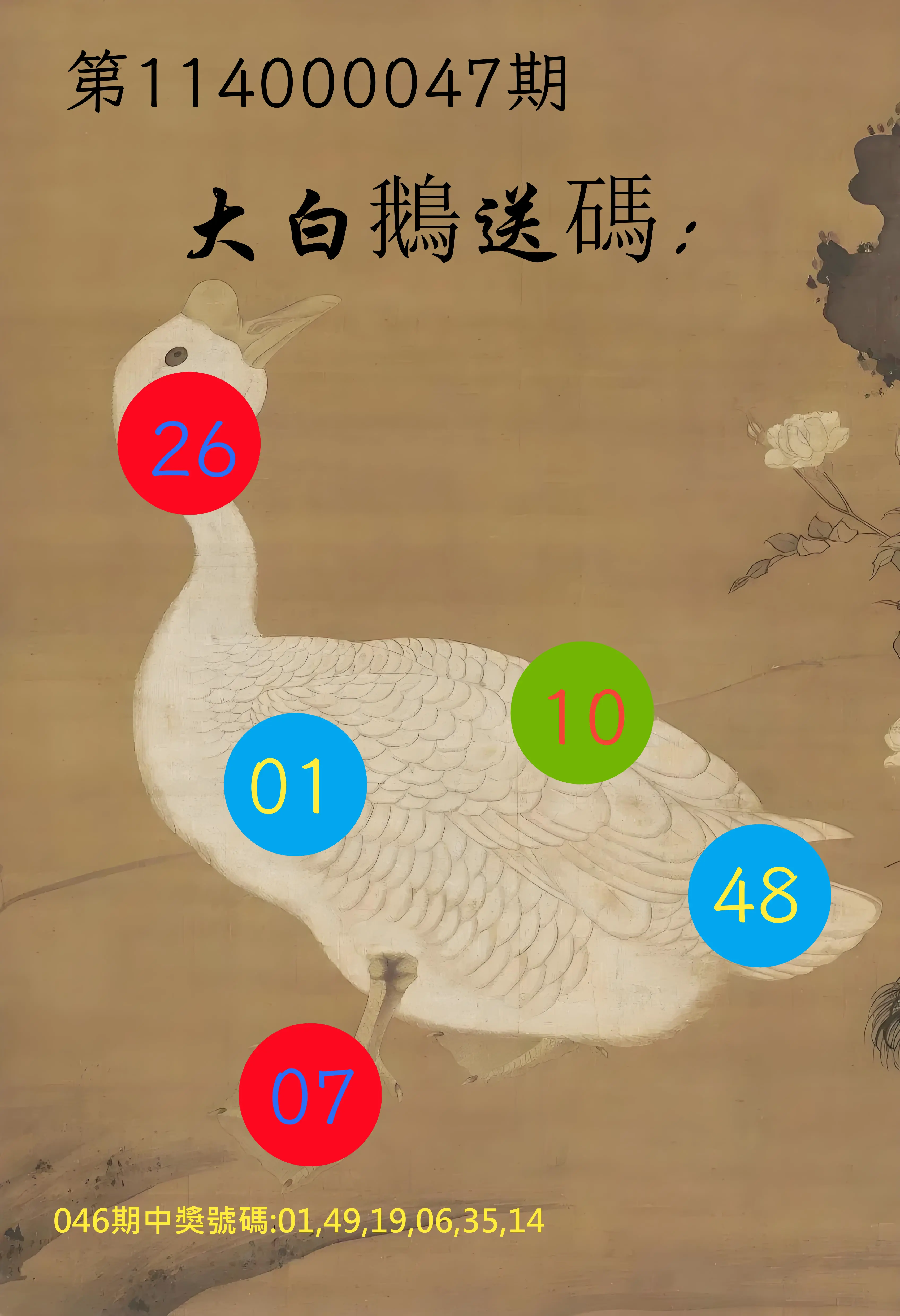 大樂透第114000047期大白鵝送碼