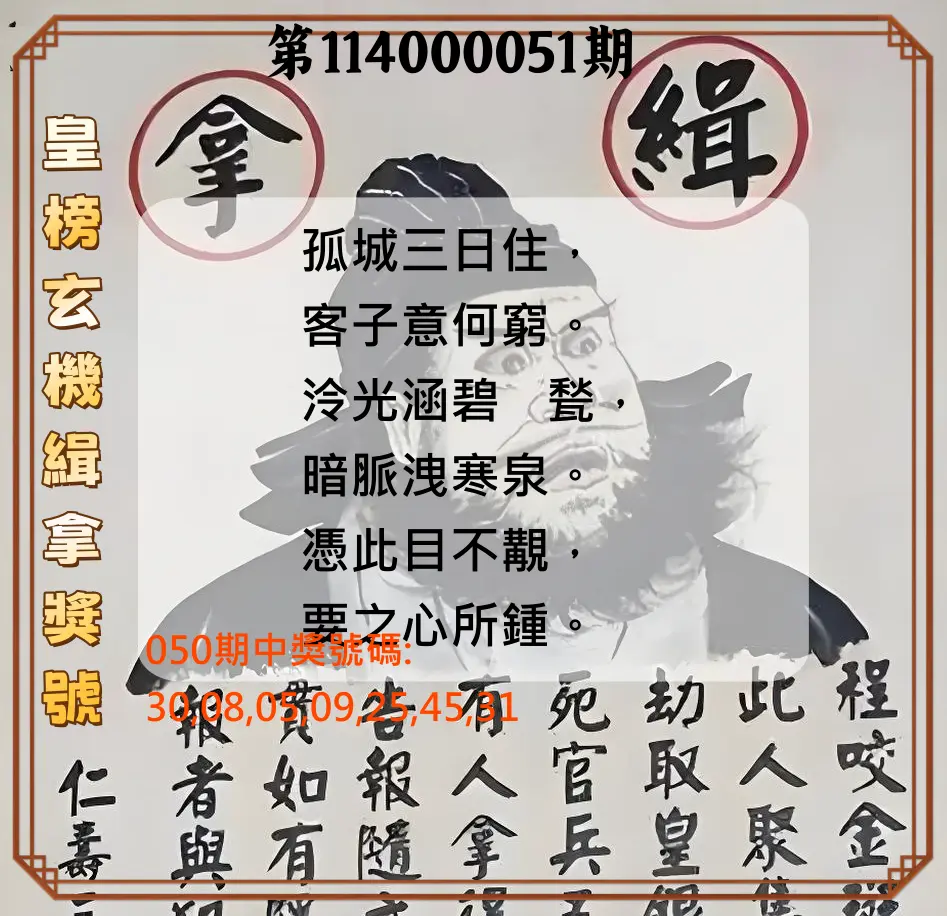 大樂透第114000051期皇榜玄機緝拿獎號