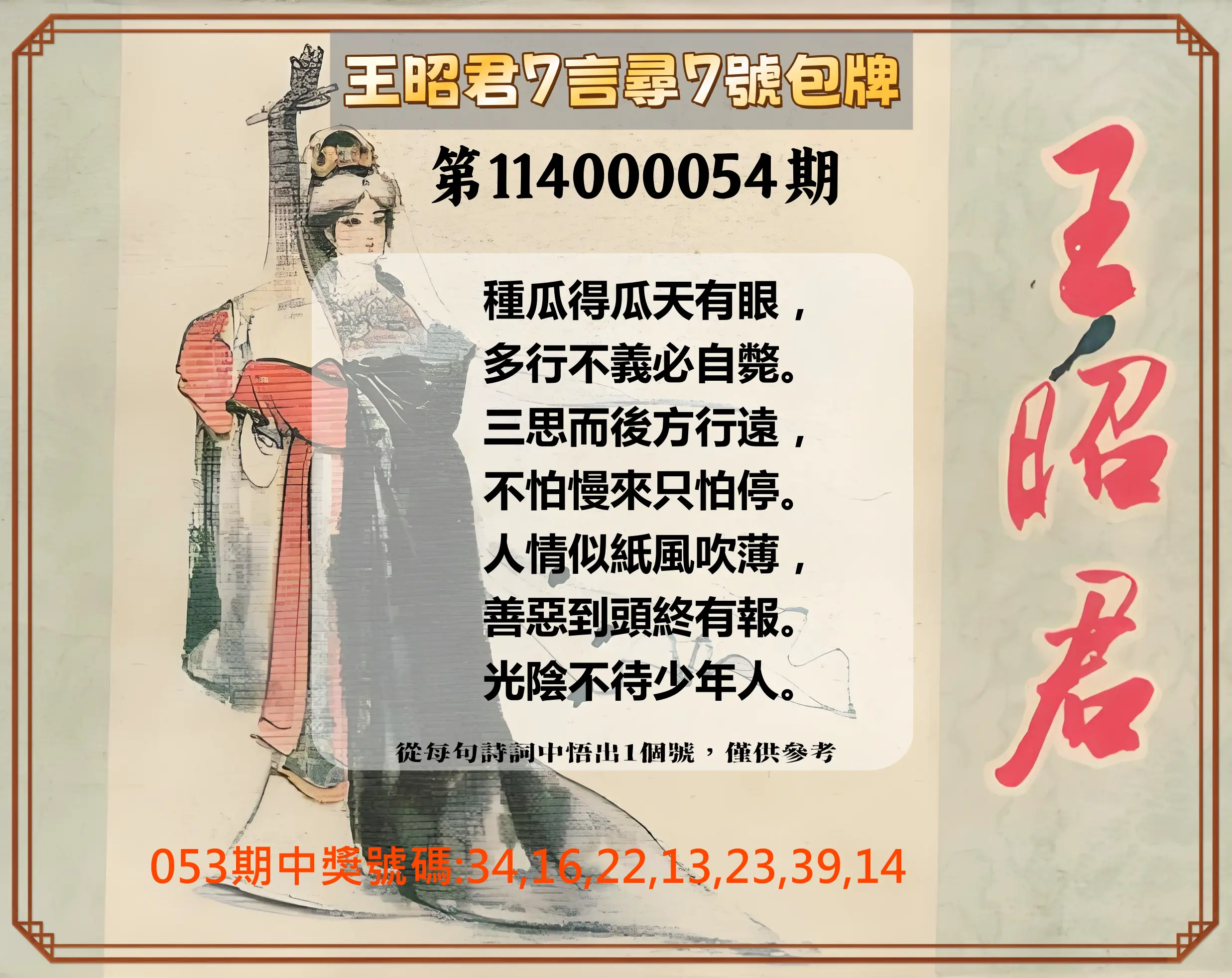 大樂透第114000054期王昭君7言尋7號包牌