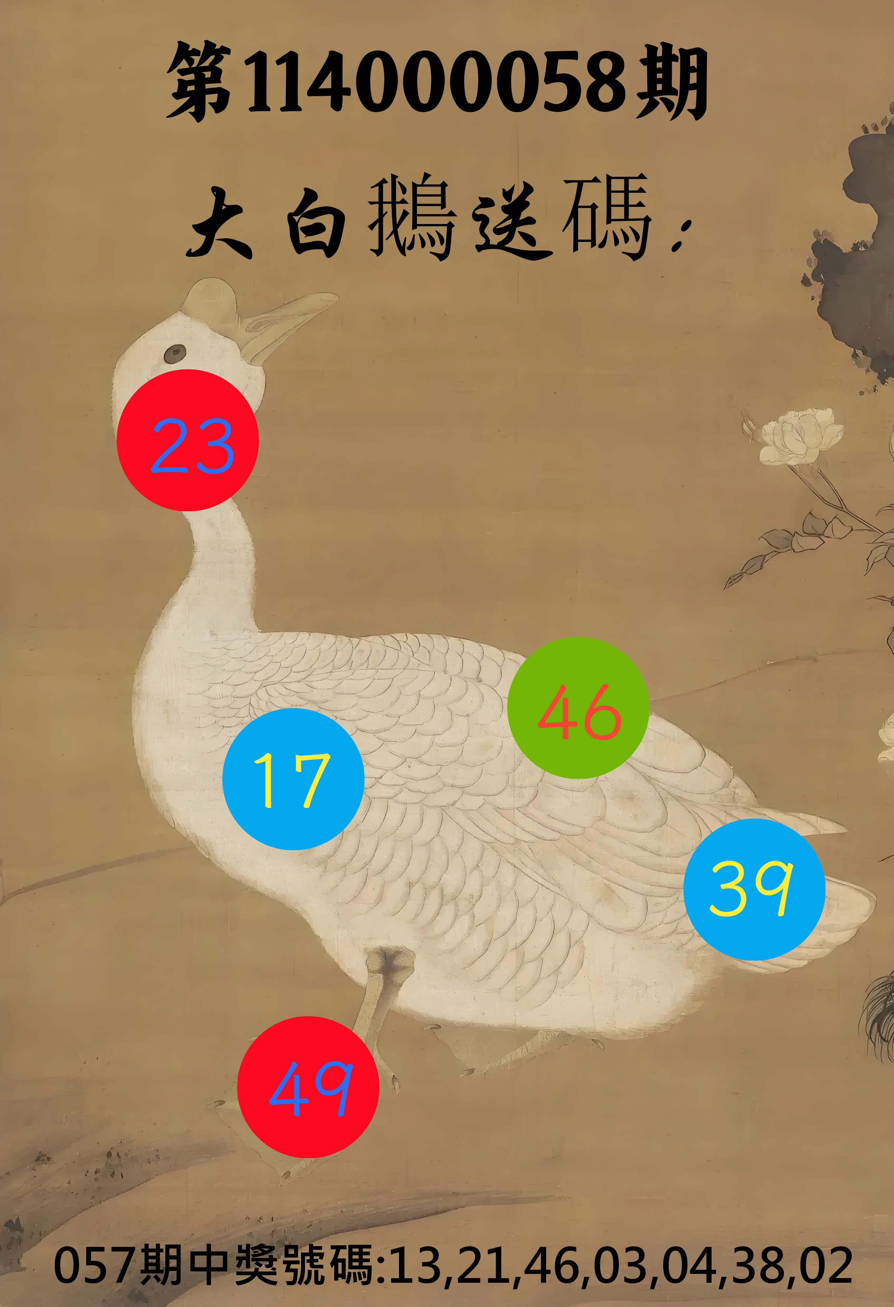 大樂透第114000058期大白鵝送碼