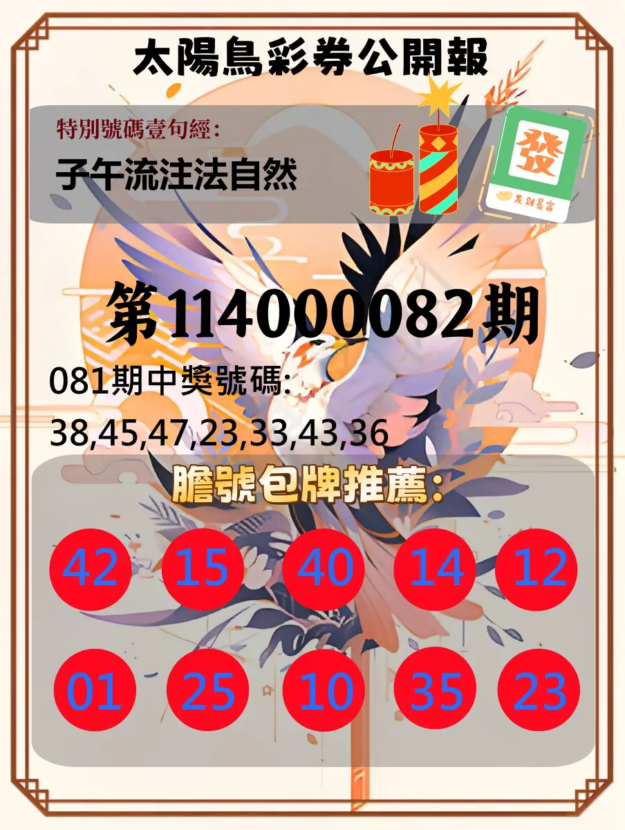 大樂透第114000082期(08/29)太陽鳥彩券公開報