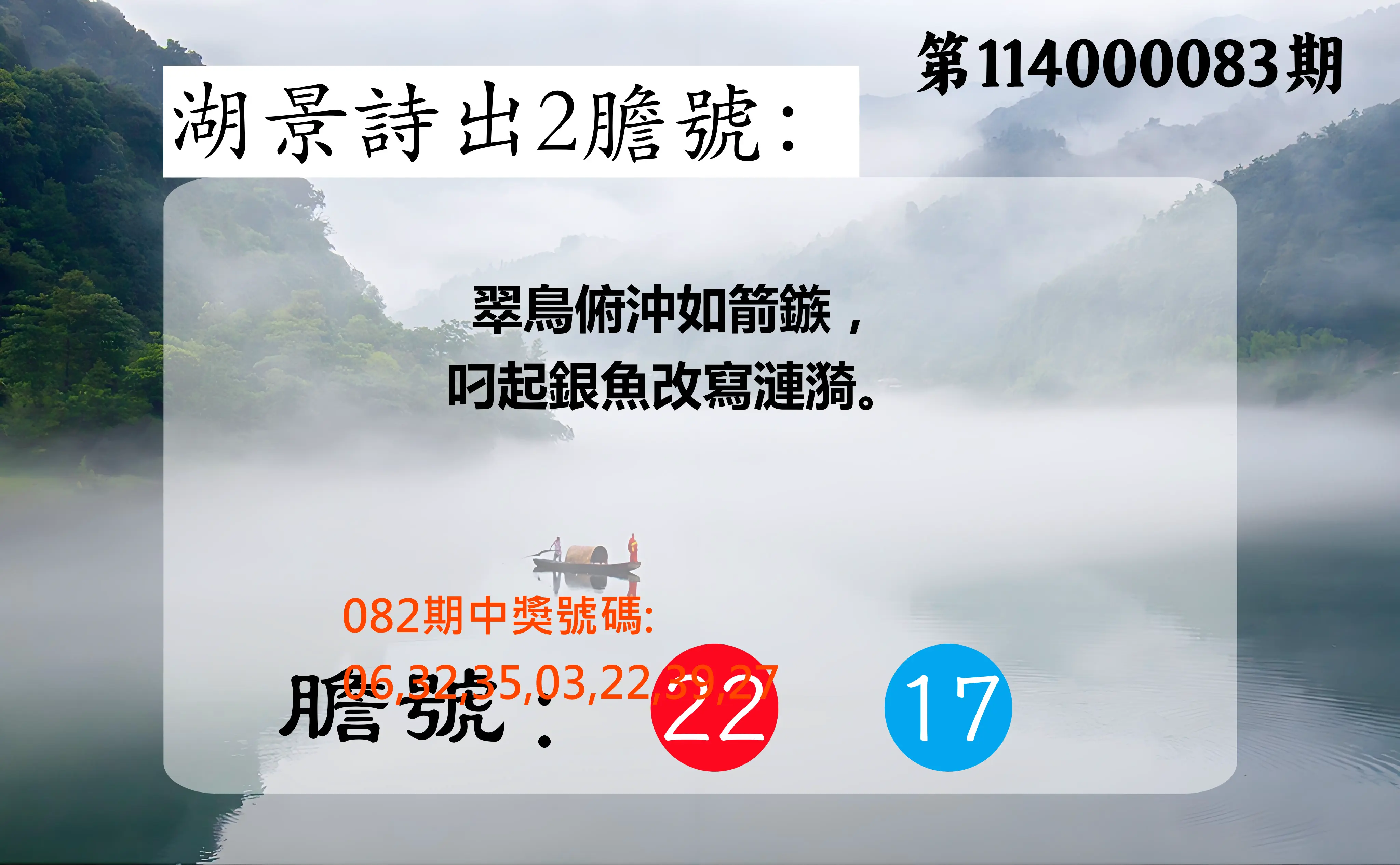 大樂透第114000083期(08/29)湖景詩出2膽號