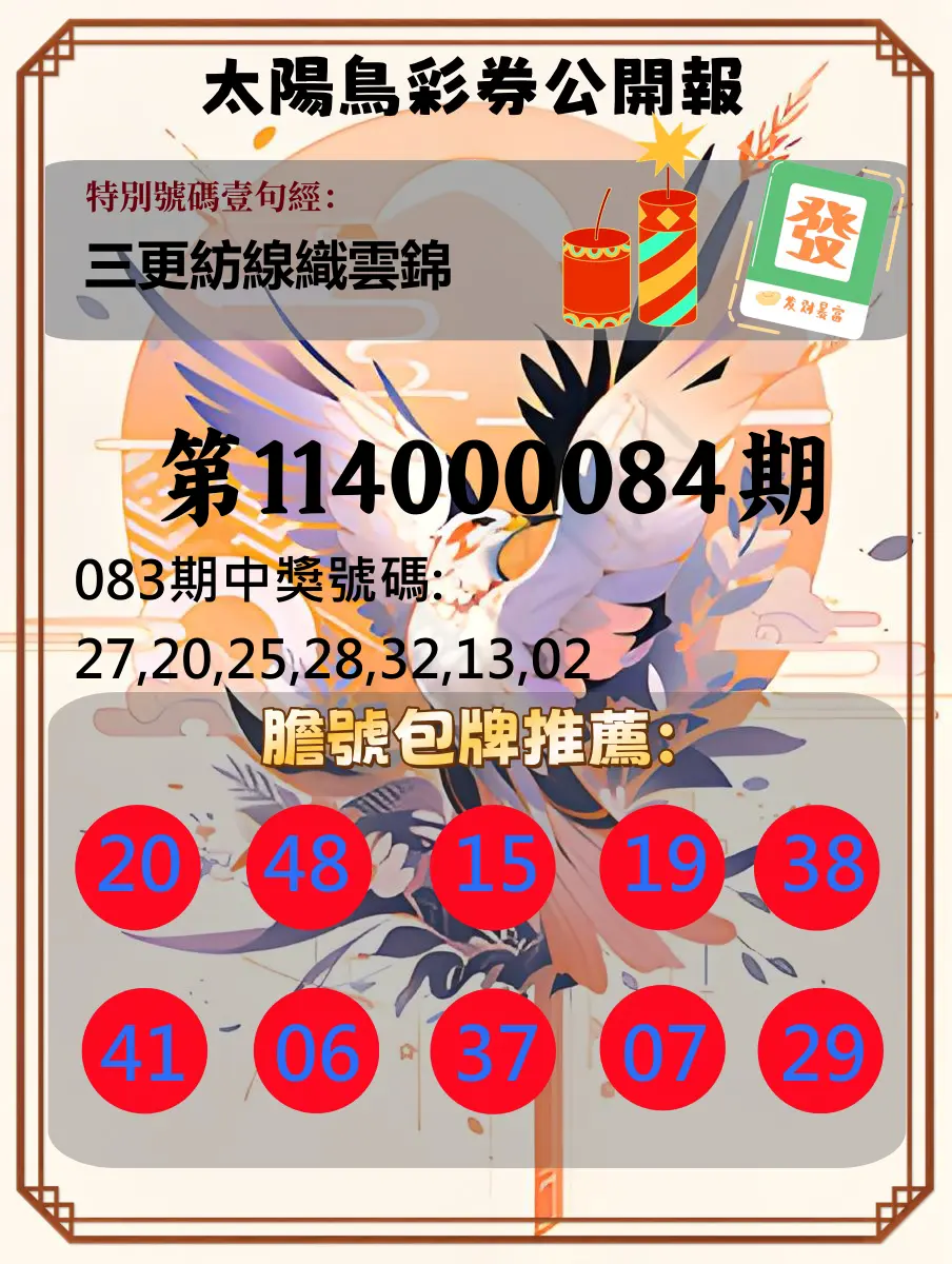 大樂透第114000084期(09/02)太陽鳥彩券公開報