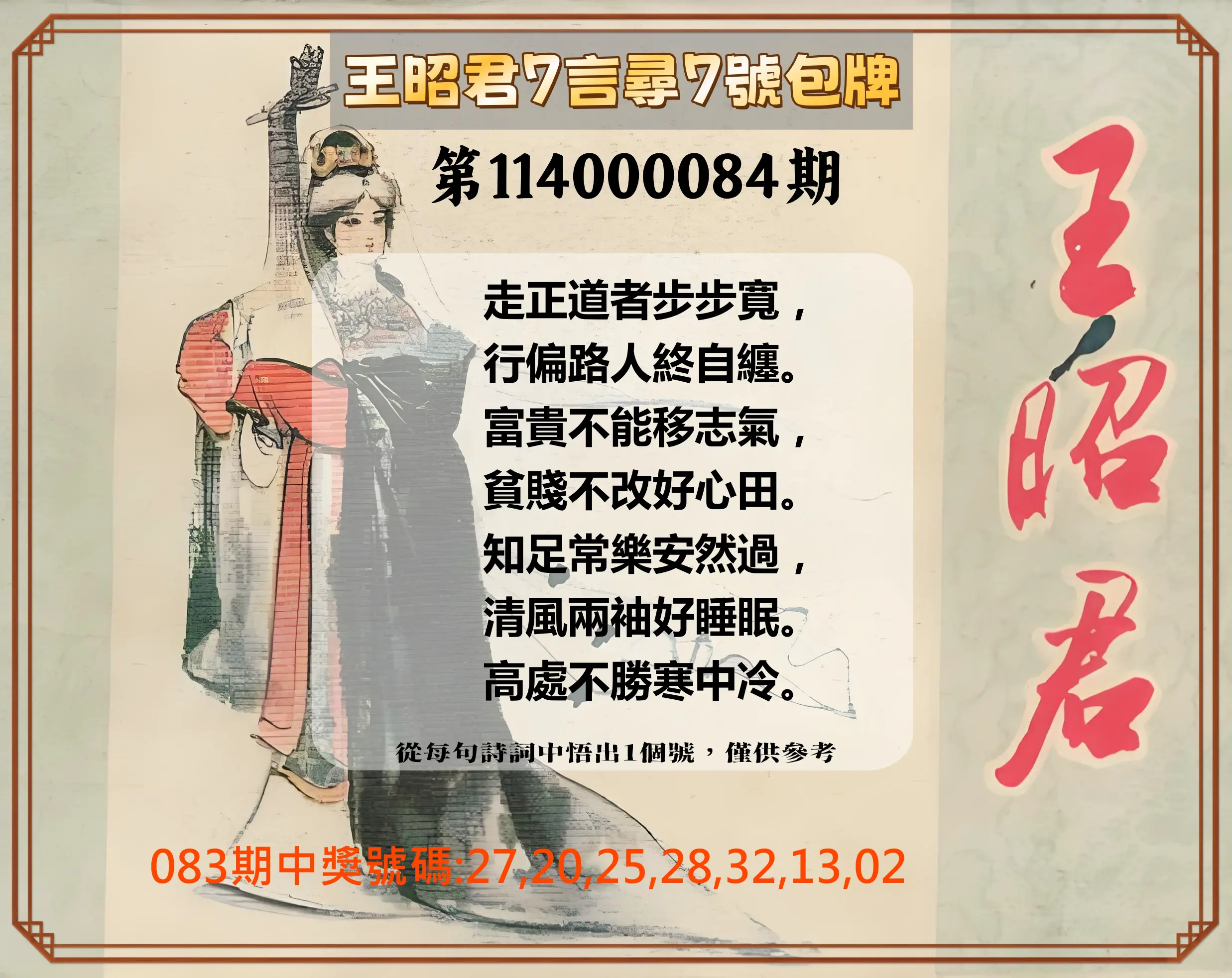 大樂透第114000084期(09/02)王昭君7言尋7號包牌