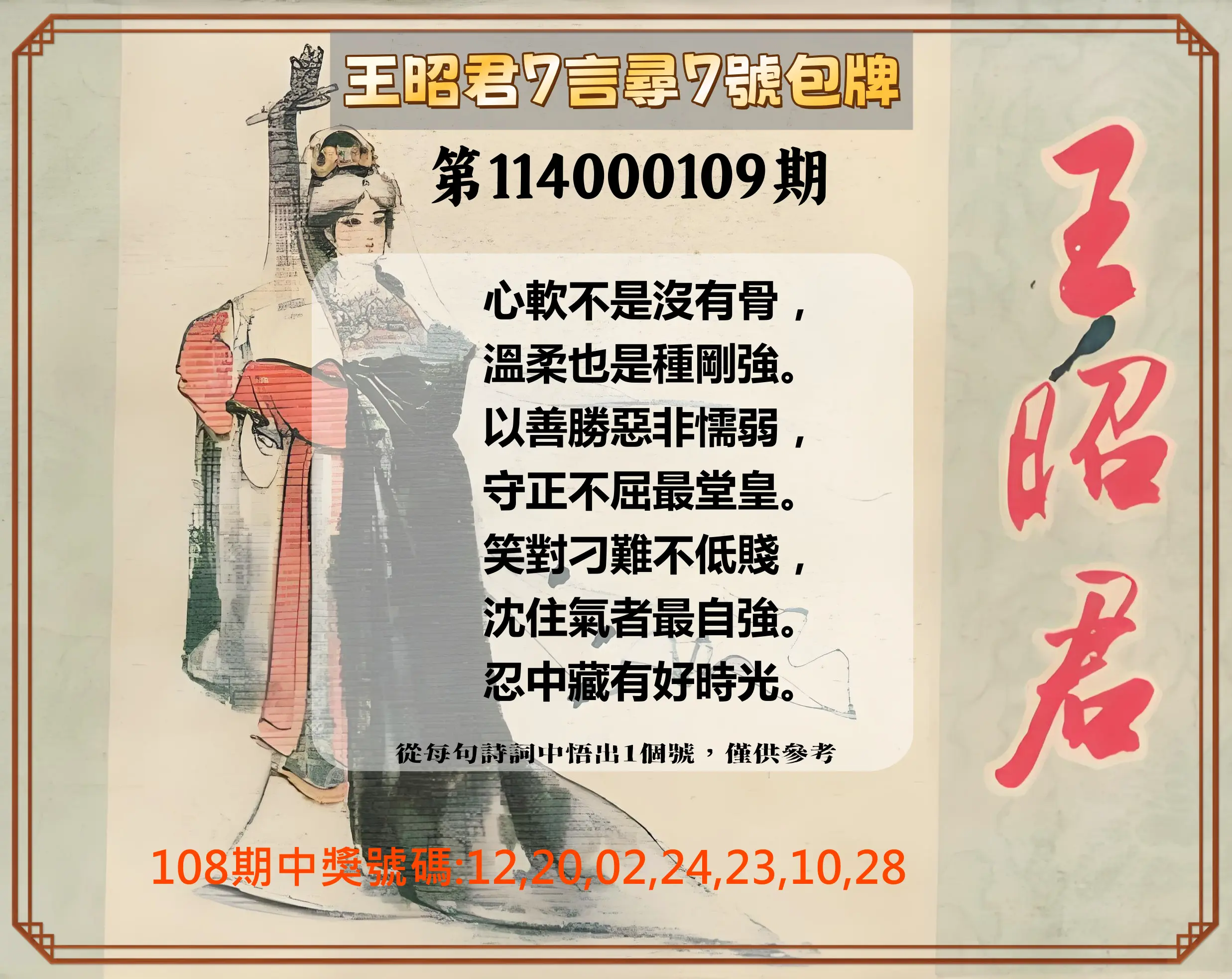 大樂透第114000109期(11/28)王昭君7言尋7號包牌