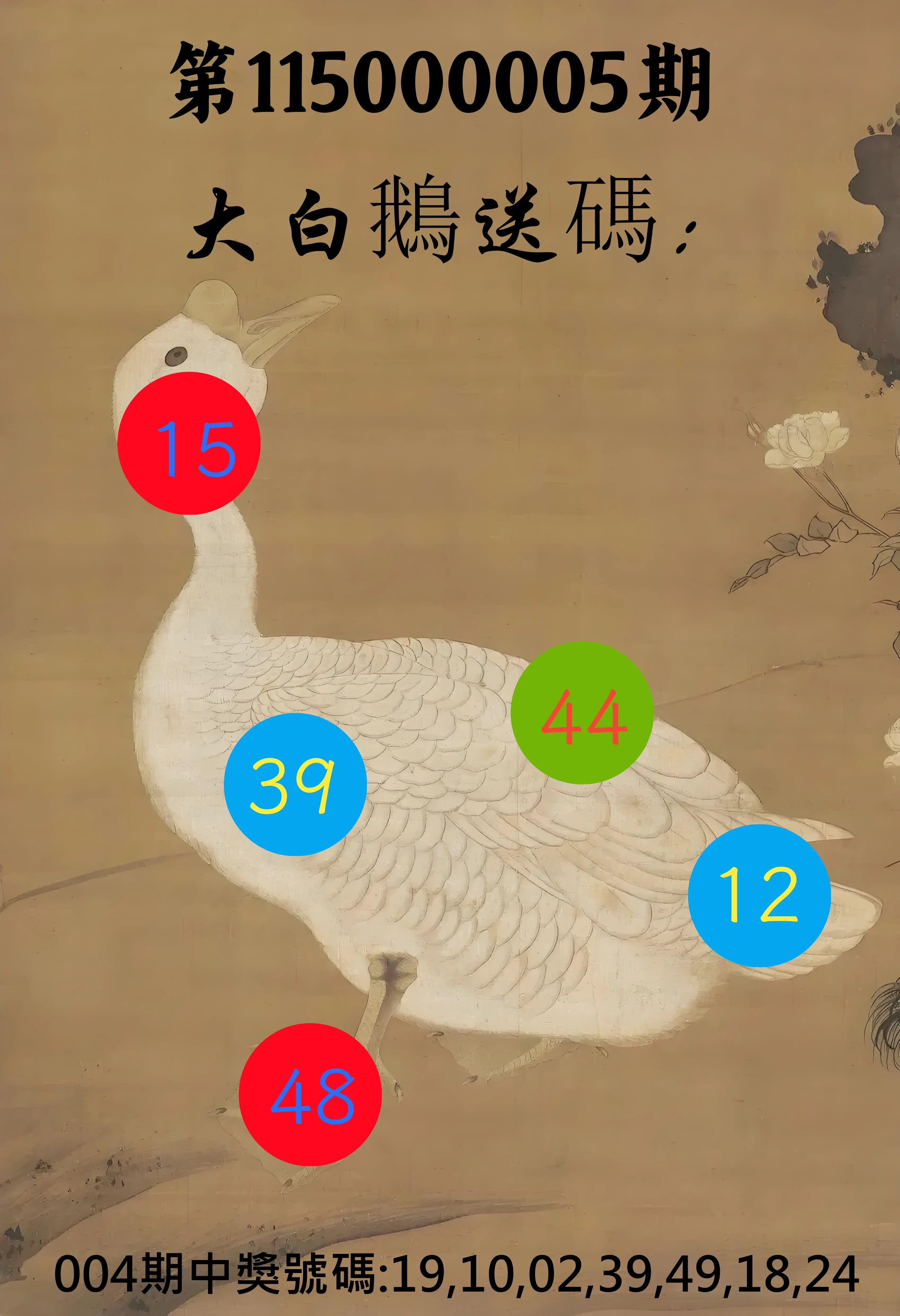 大樂透第115000005期(01/16)大白鵝送碼