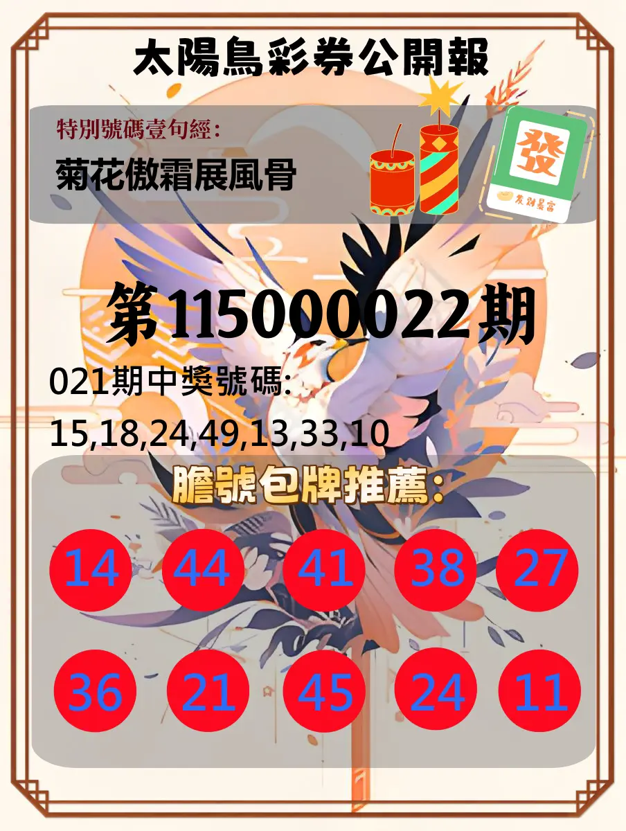 大樂透第115000022期(02/21)太陽鳥彩券公開報