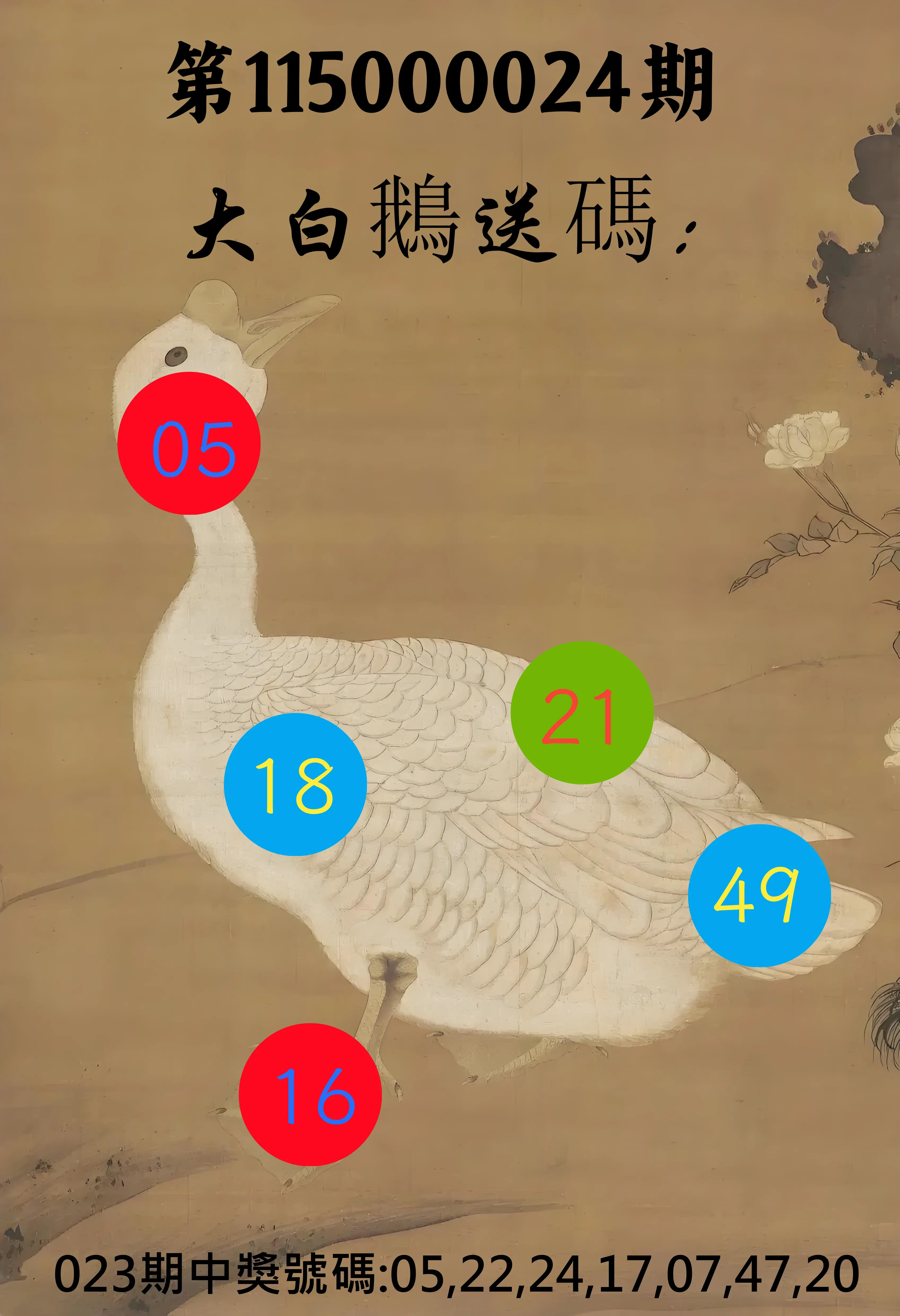 大樂透第115000024期(02/23)大白鵝送碼