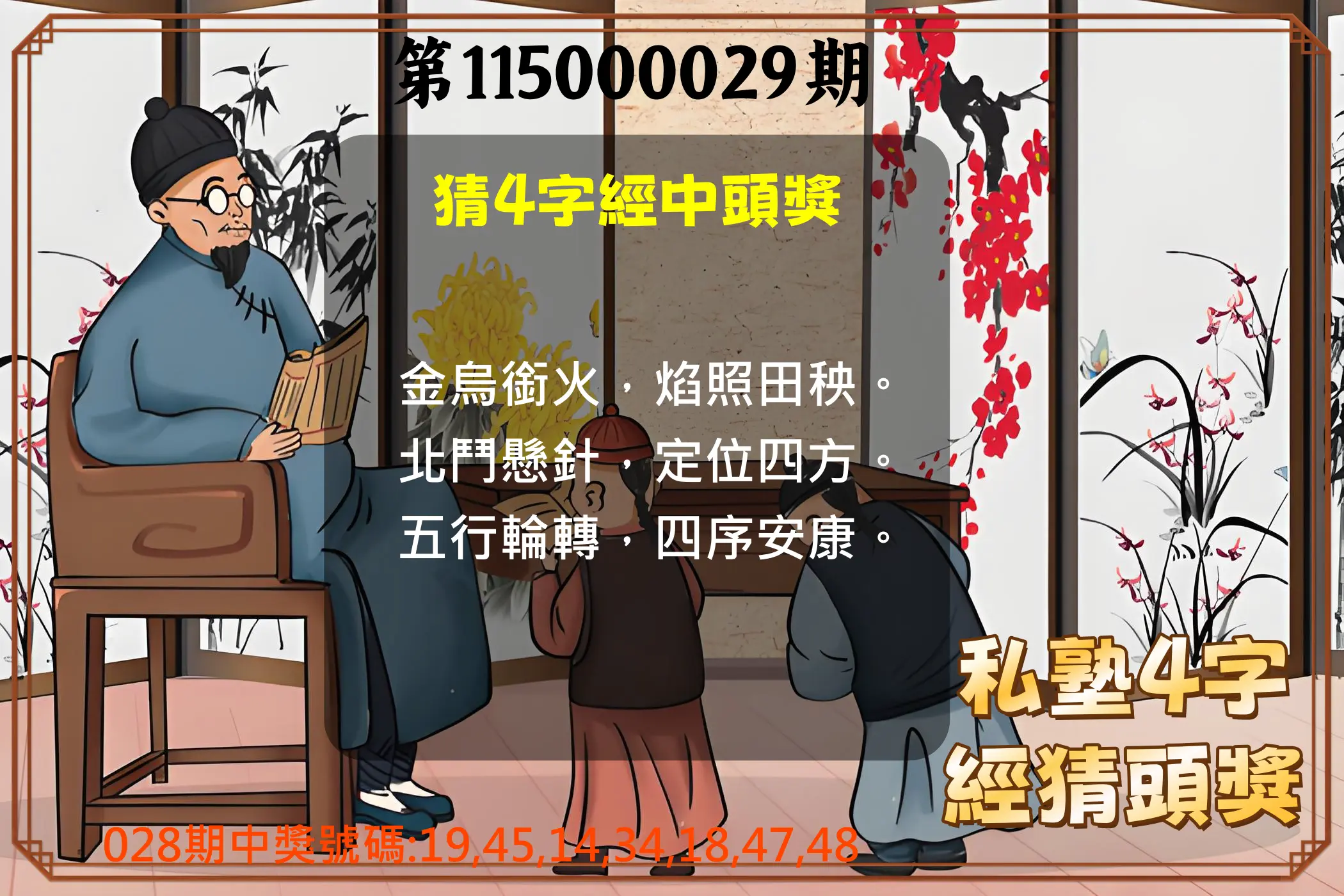 大樂透第115000029期(02/28)私塾4字經猜頭獎