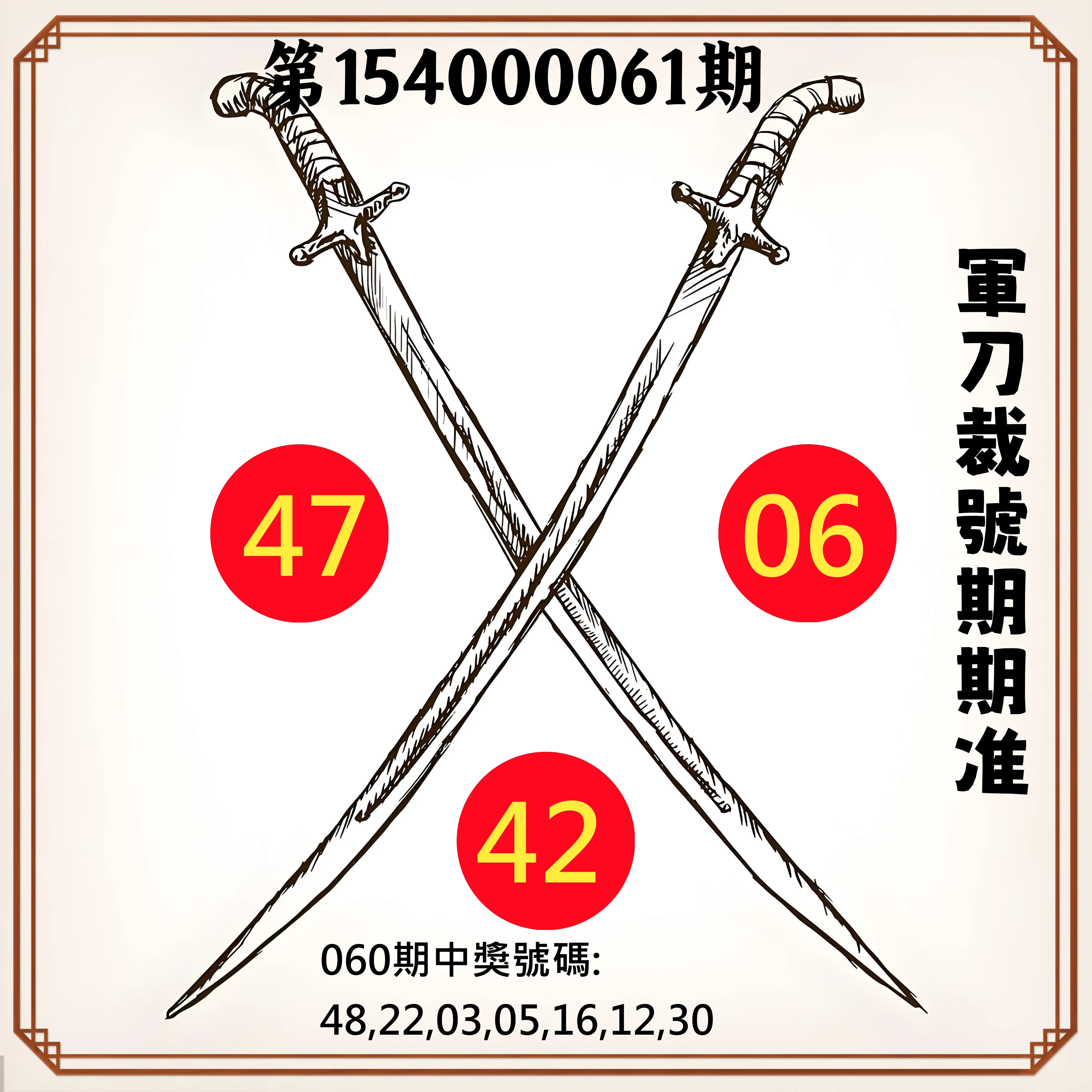 大樂透第154000061期軍刀裁號期期准