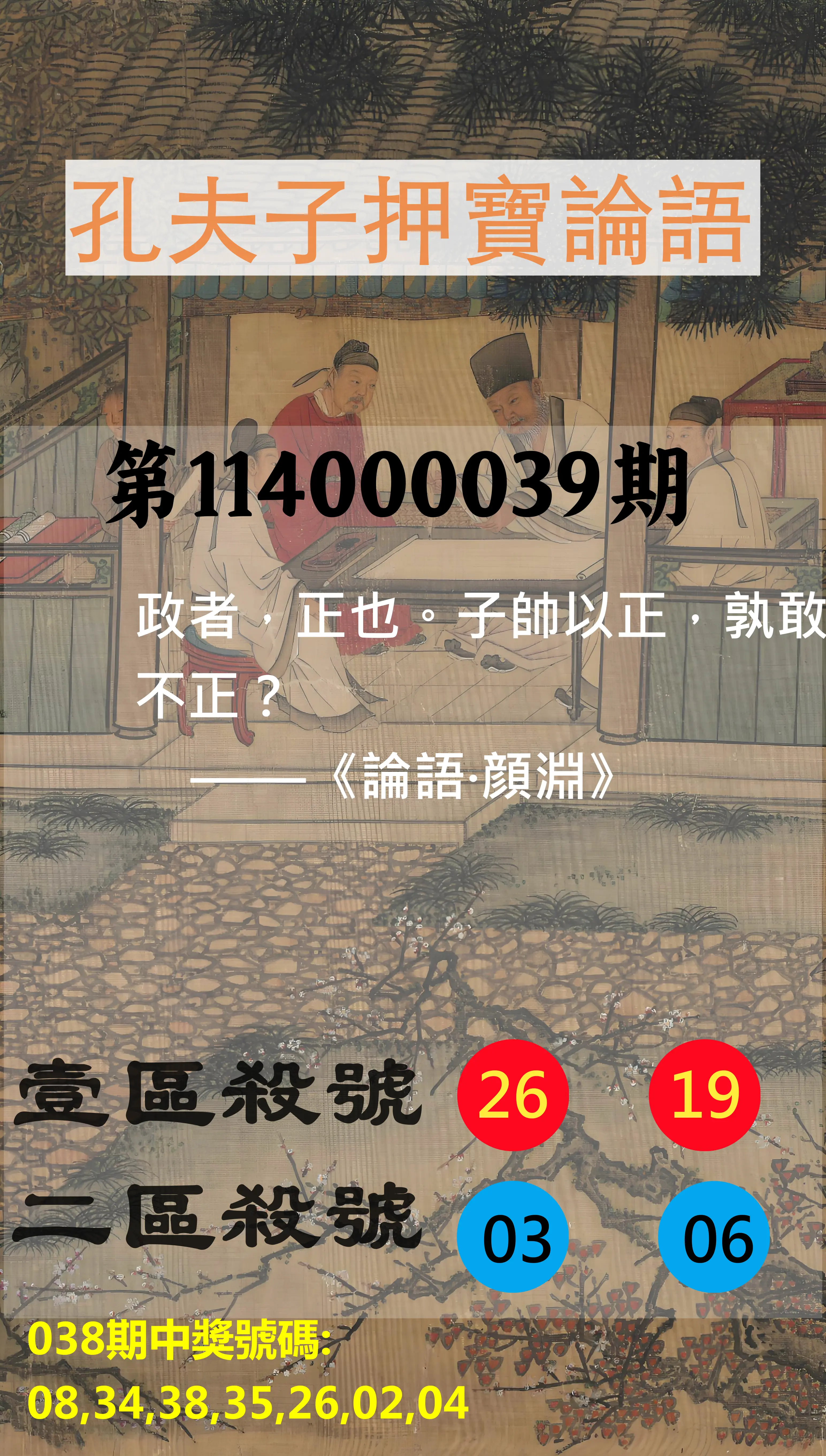 威力彩第114000039期孔夫子押寶論語