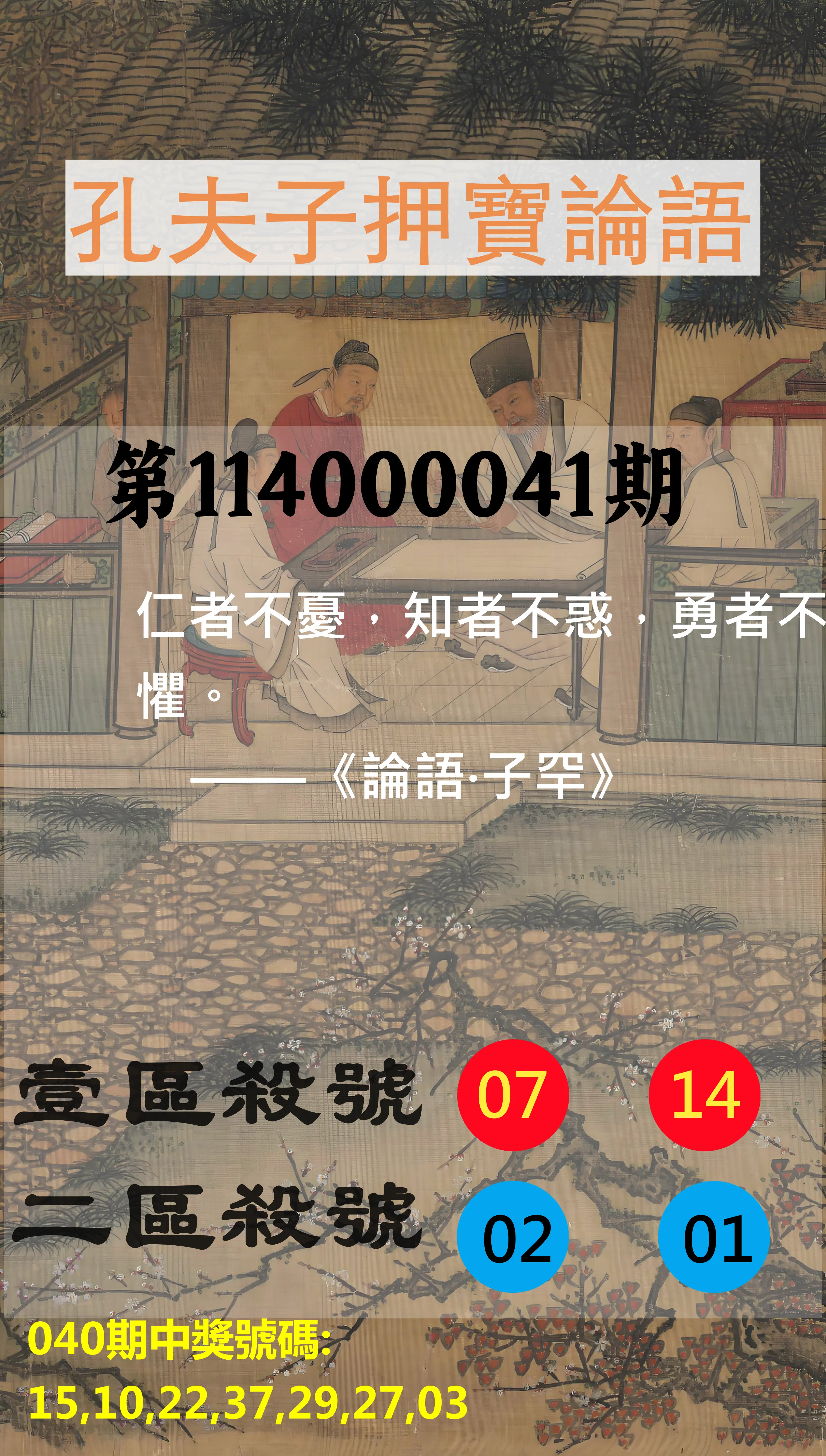 威力彩第114000041期孔夫子押寶論語