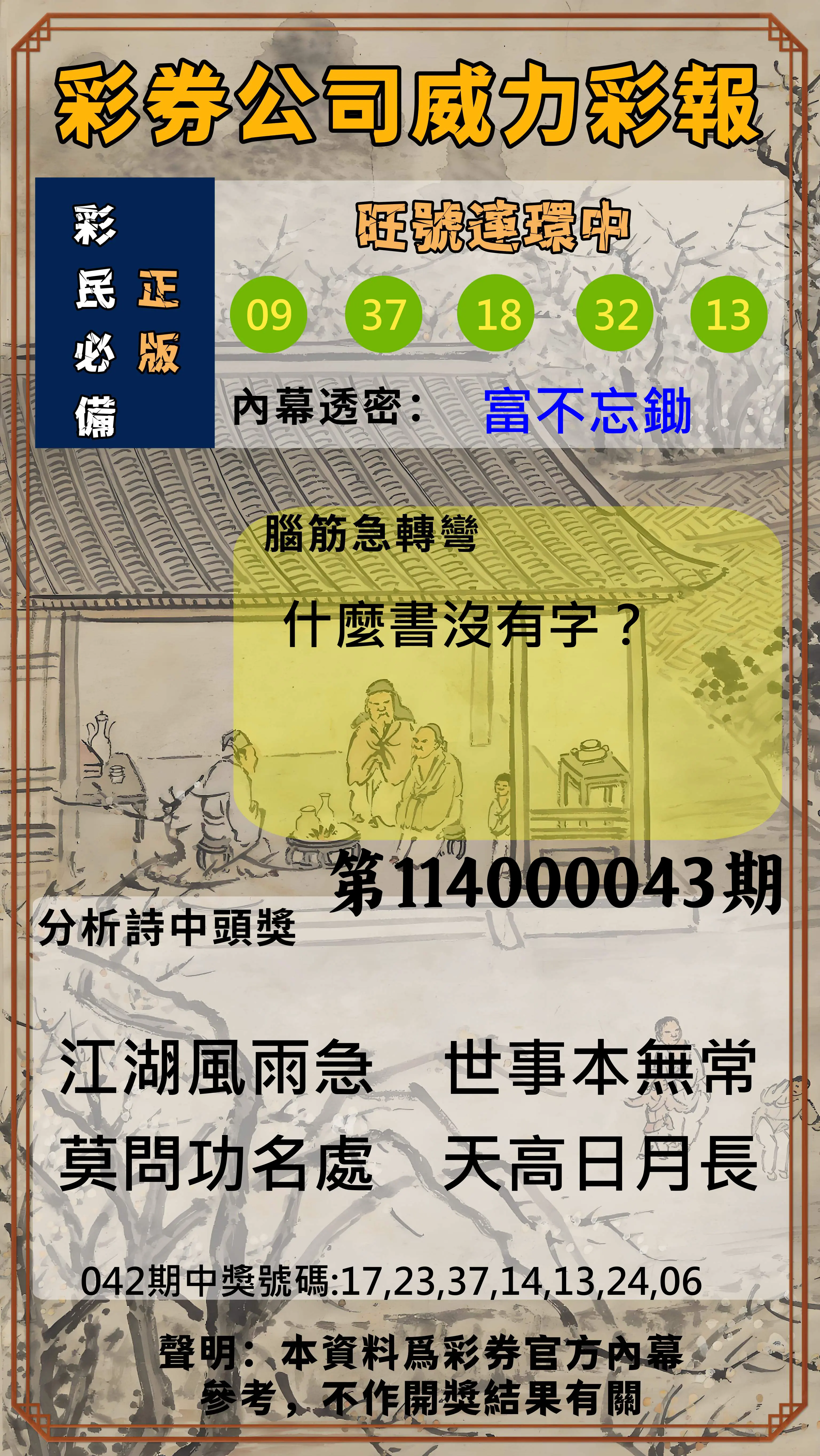威力彩第114000043期彩券公司威力彩報