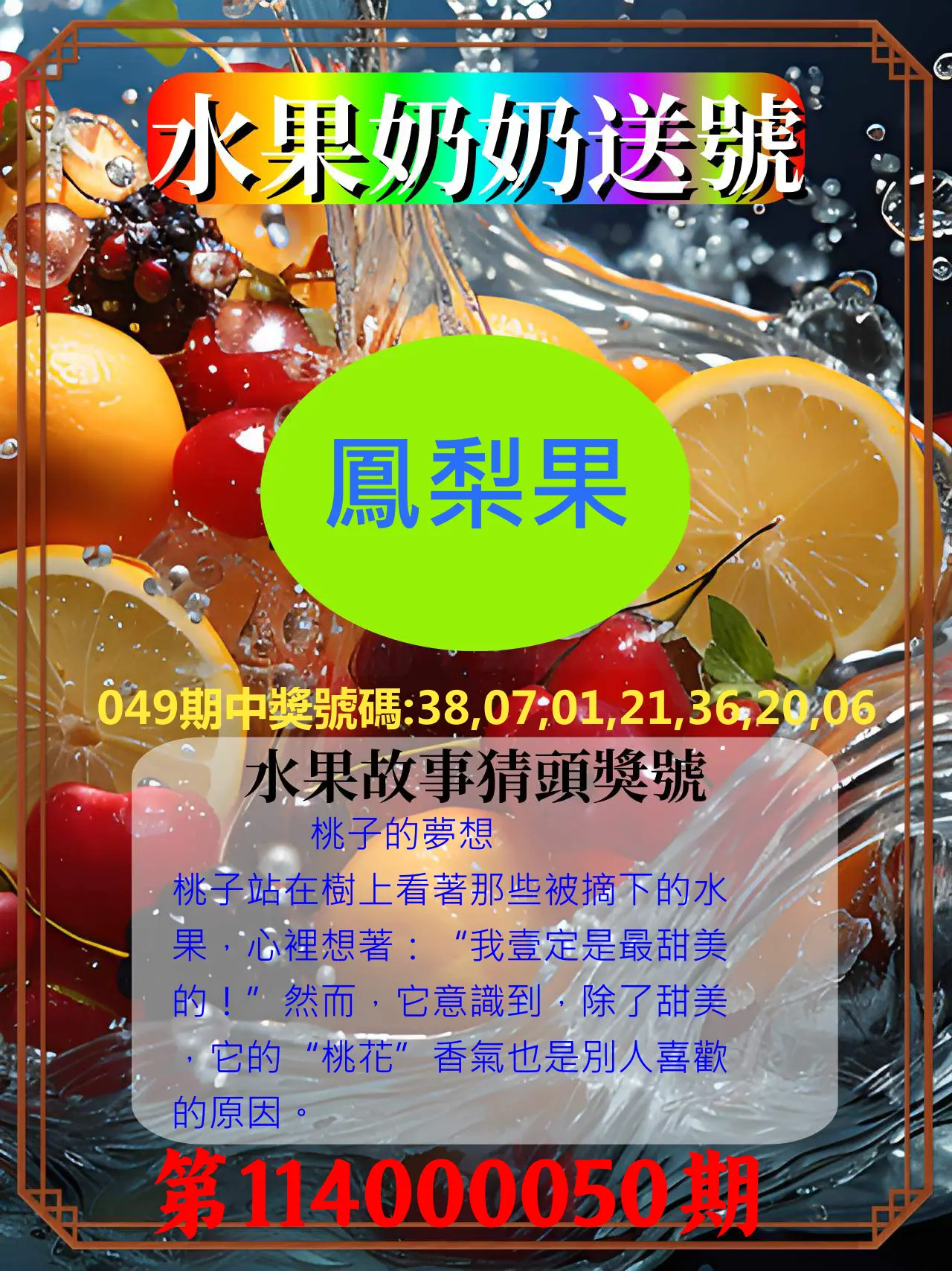 威力彩第114000050期水果奶奶送號