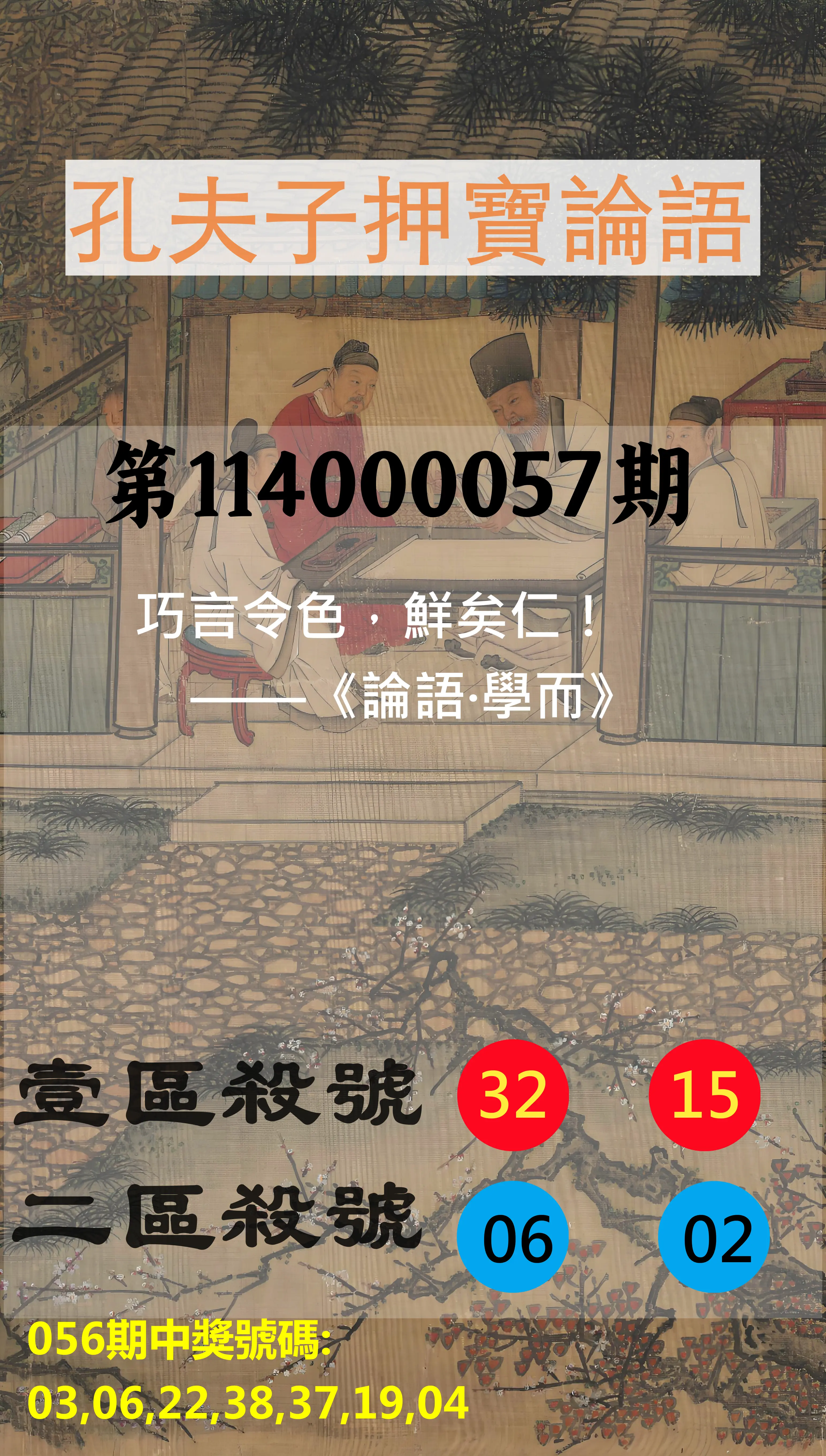 威力彩第114000057期(07/17)孔夫子押寶論語