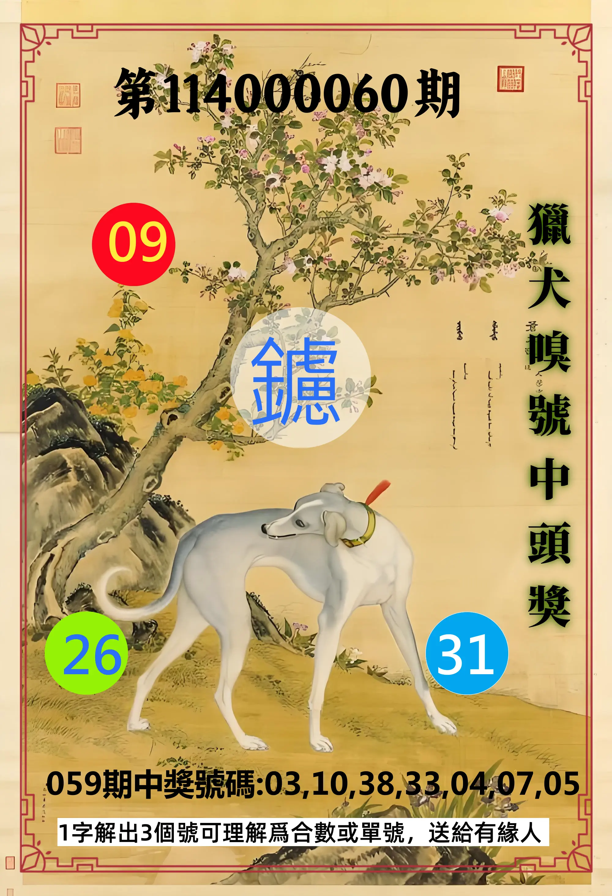 威力彩第114000060期(07/28)獵犬嗅號中頭獎
