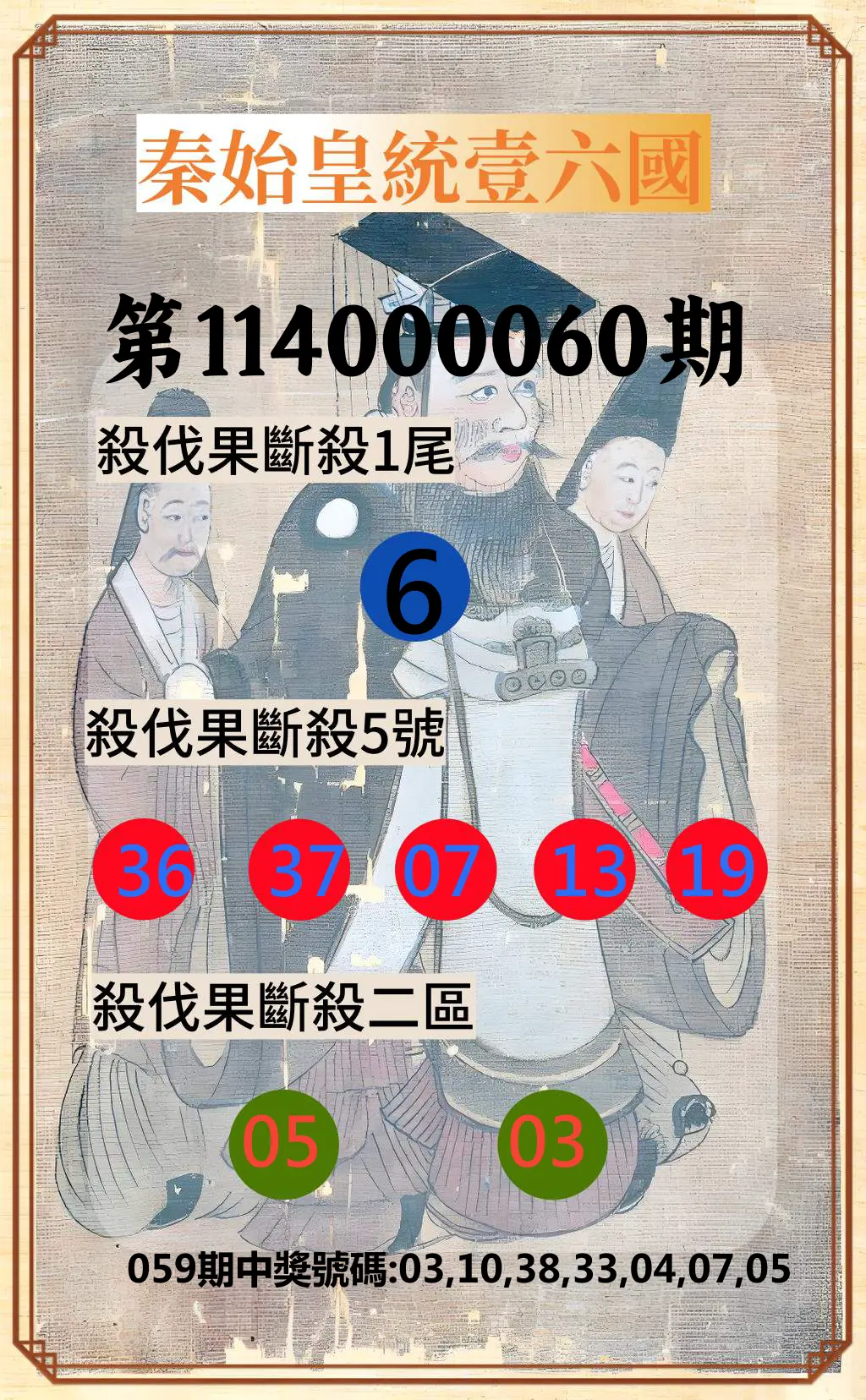 威力彩第114000060期(07/28)秦始皇統壹六國