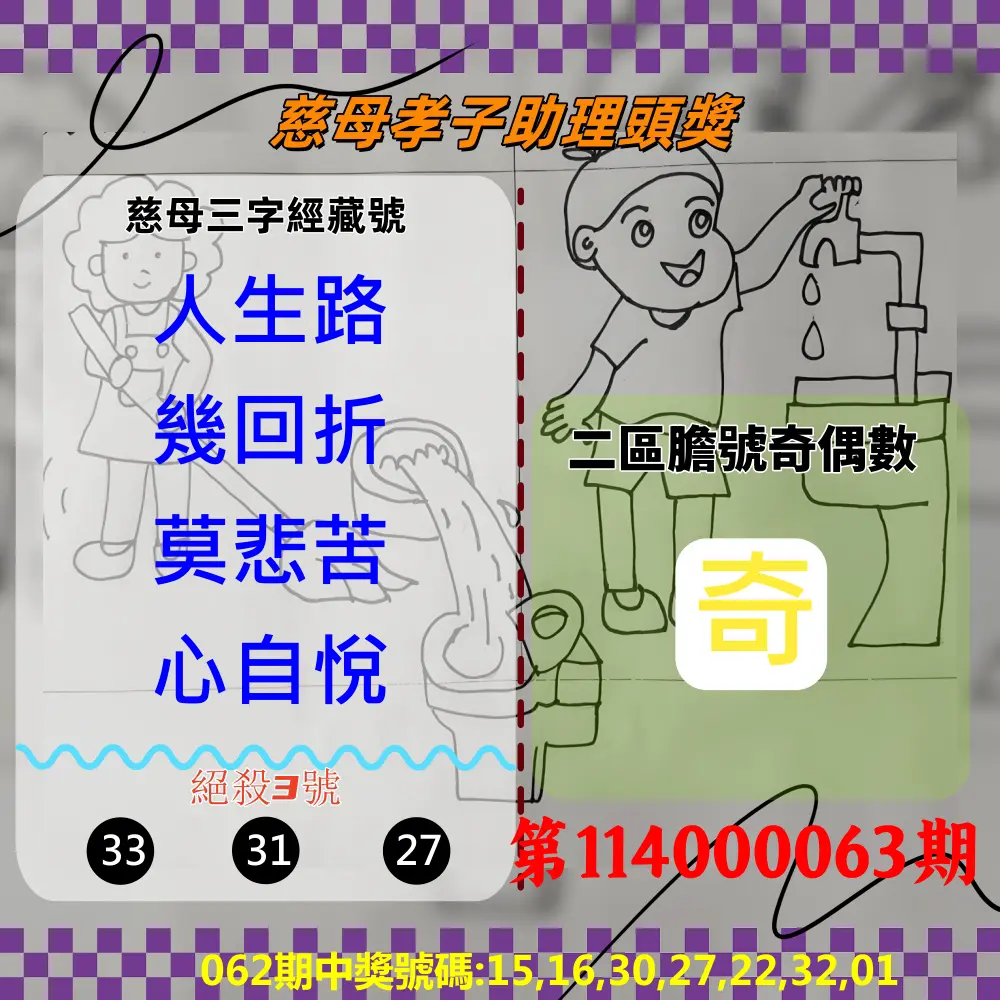威力彩第114000063期(08/07)慈母孝子助理頭獎