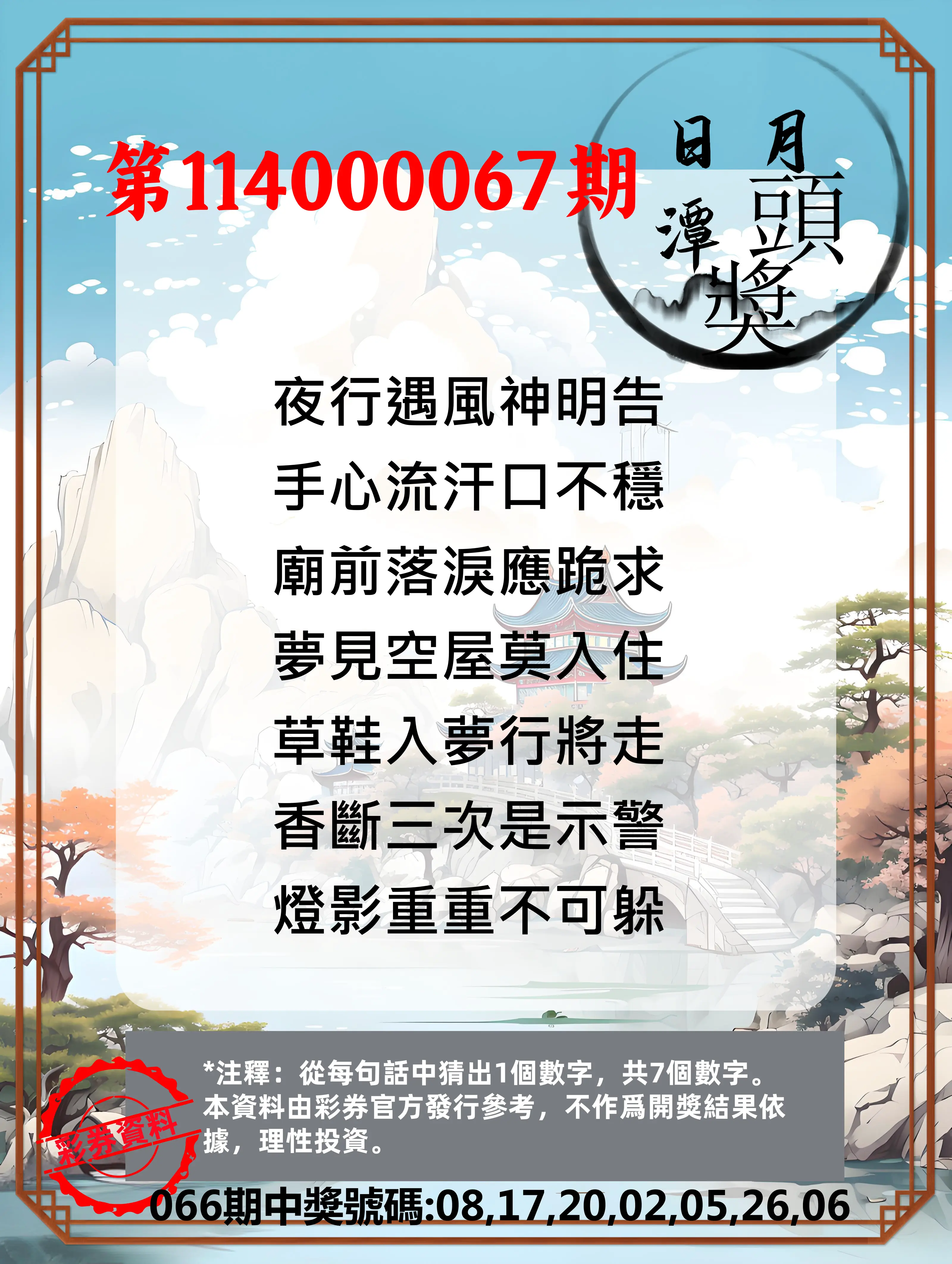 威力彩第114000067期(08/21)日月潭头奖竞猜