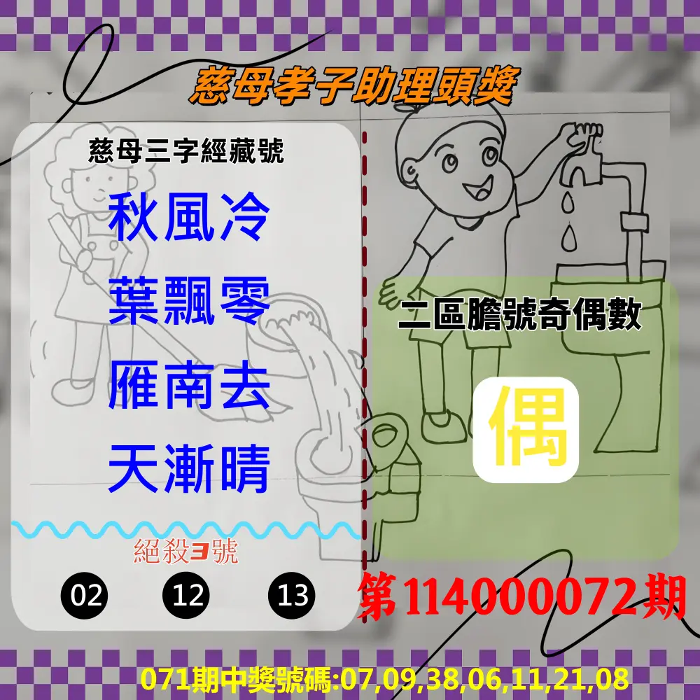 威力彩第114000072期(09/08)慈母孝子助理頭獎