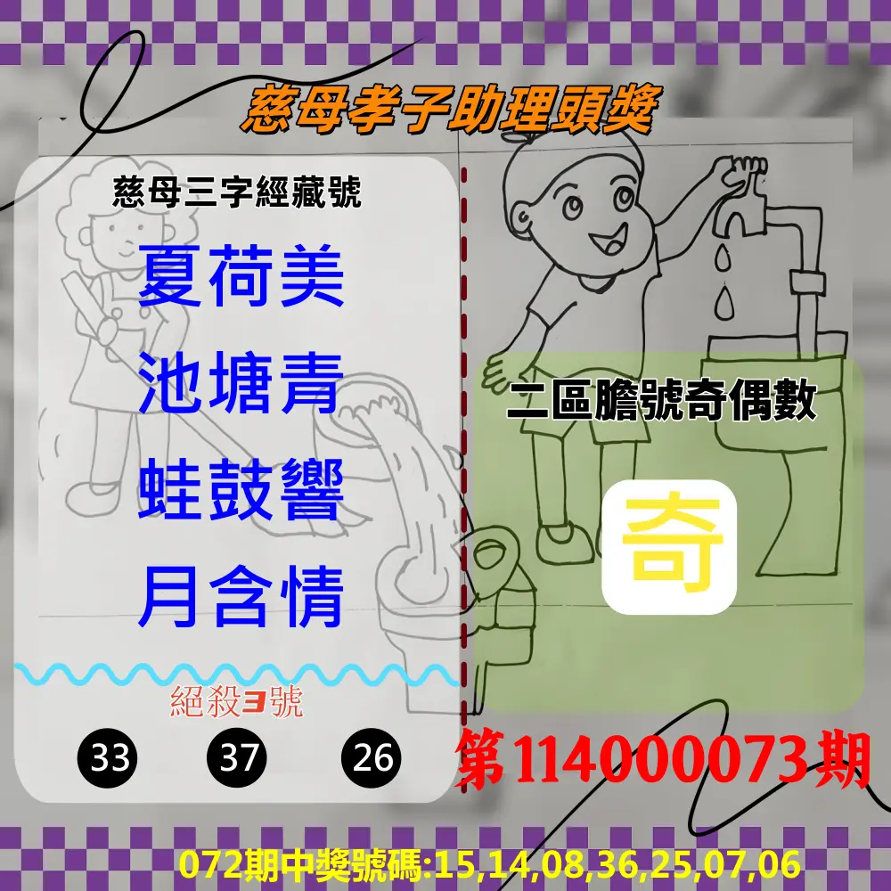 威力彩第114000073期(09/11)慈母孝子助理頭獎