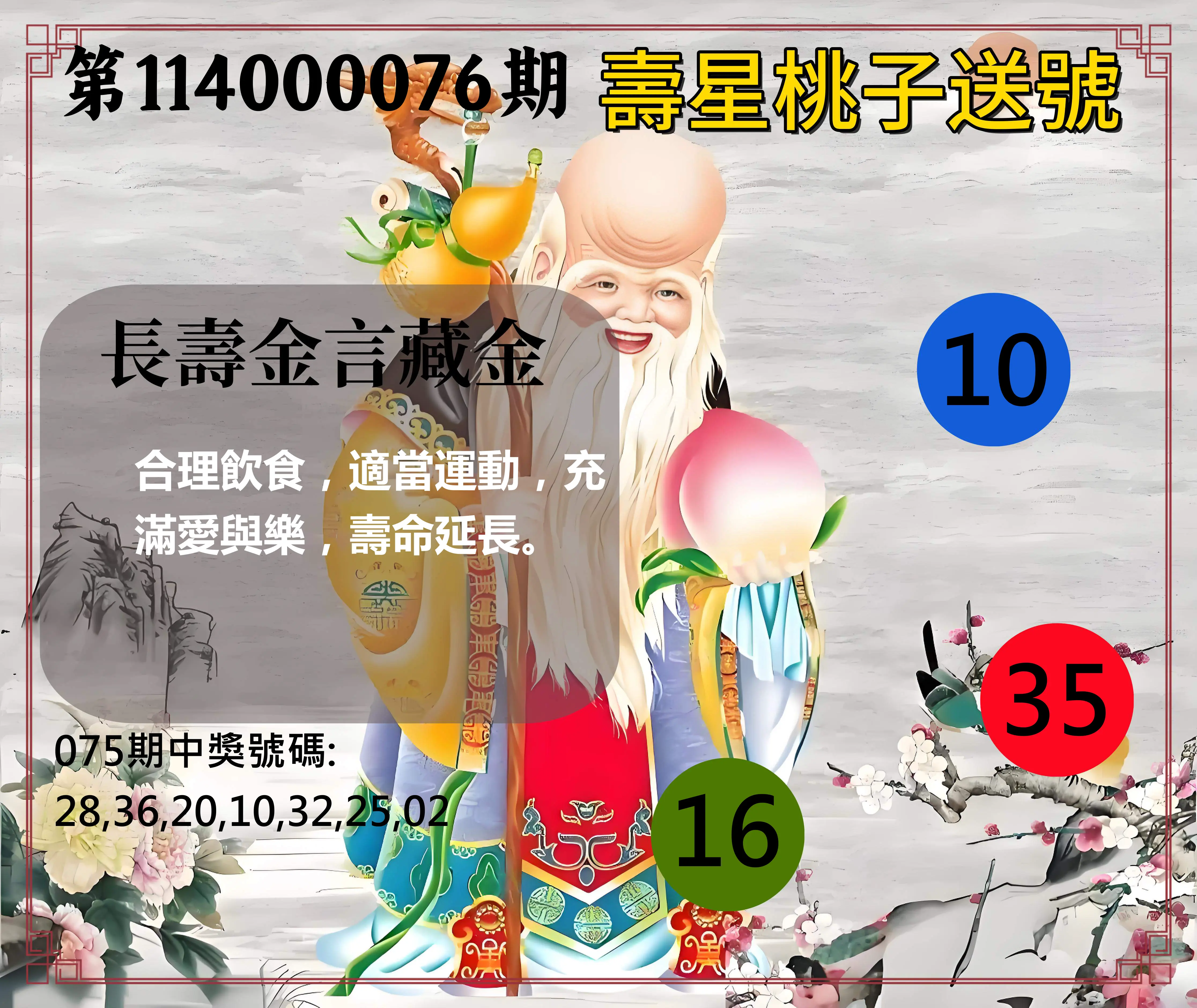 威力彩第114000076期(09/22)壽星桃子送號