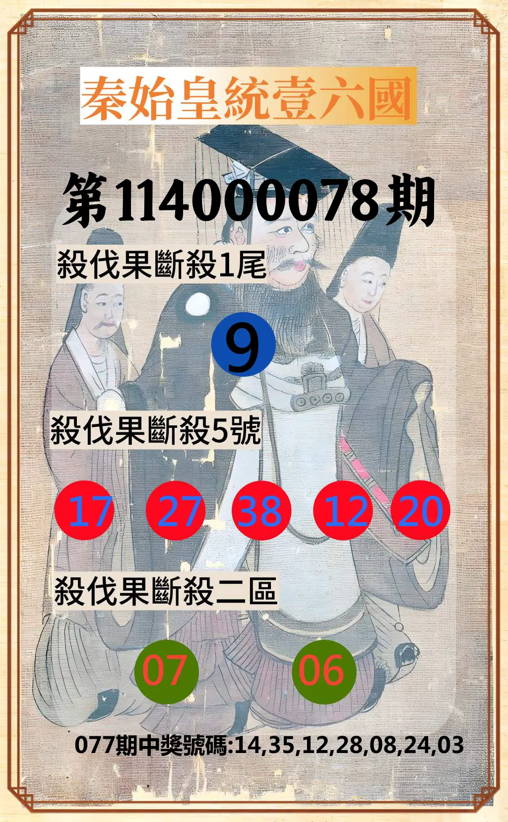 威力彩第114000078期(09/29)秦始皇統壹六國
