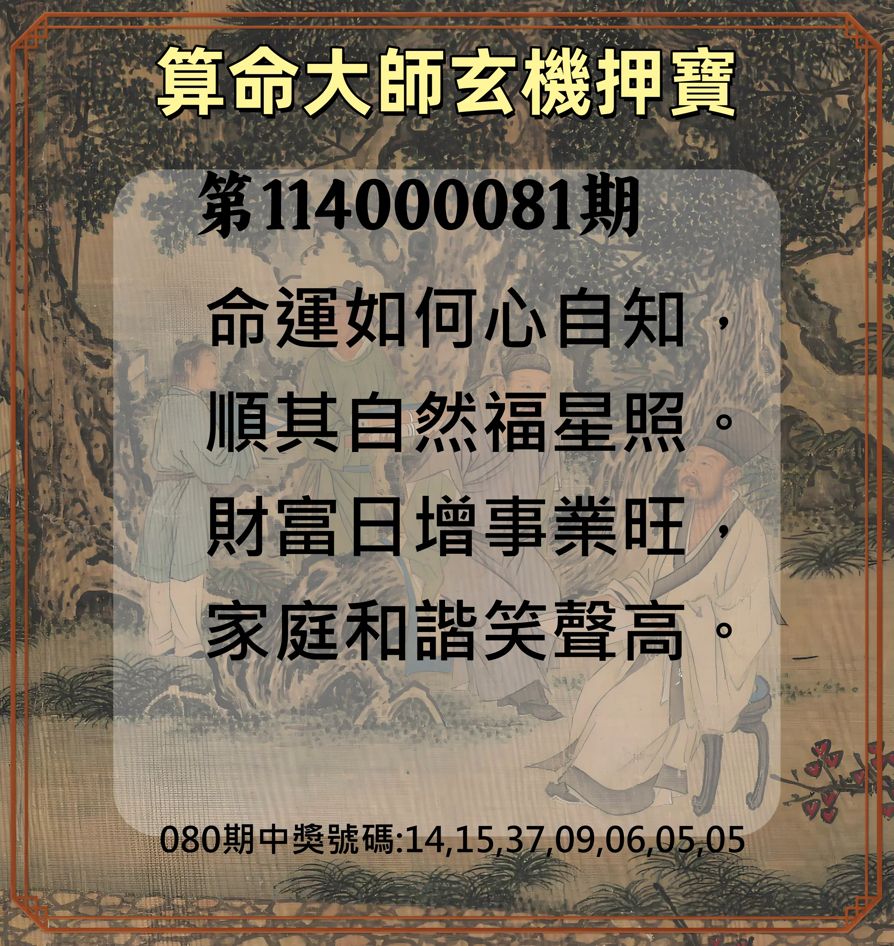 威力彩第114000081期(10/09)算命大師玄機押寶