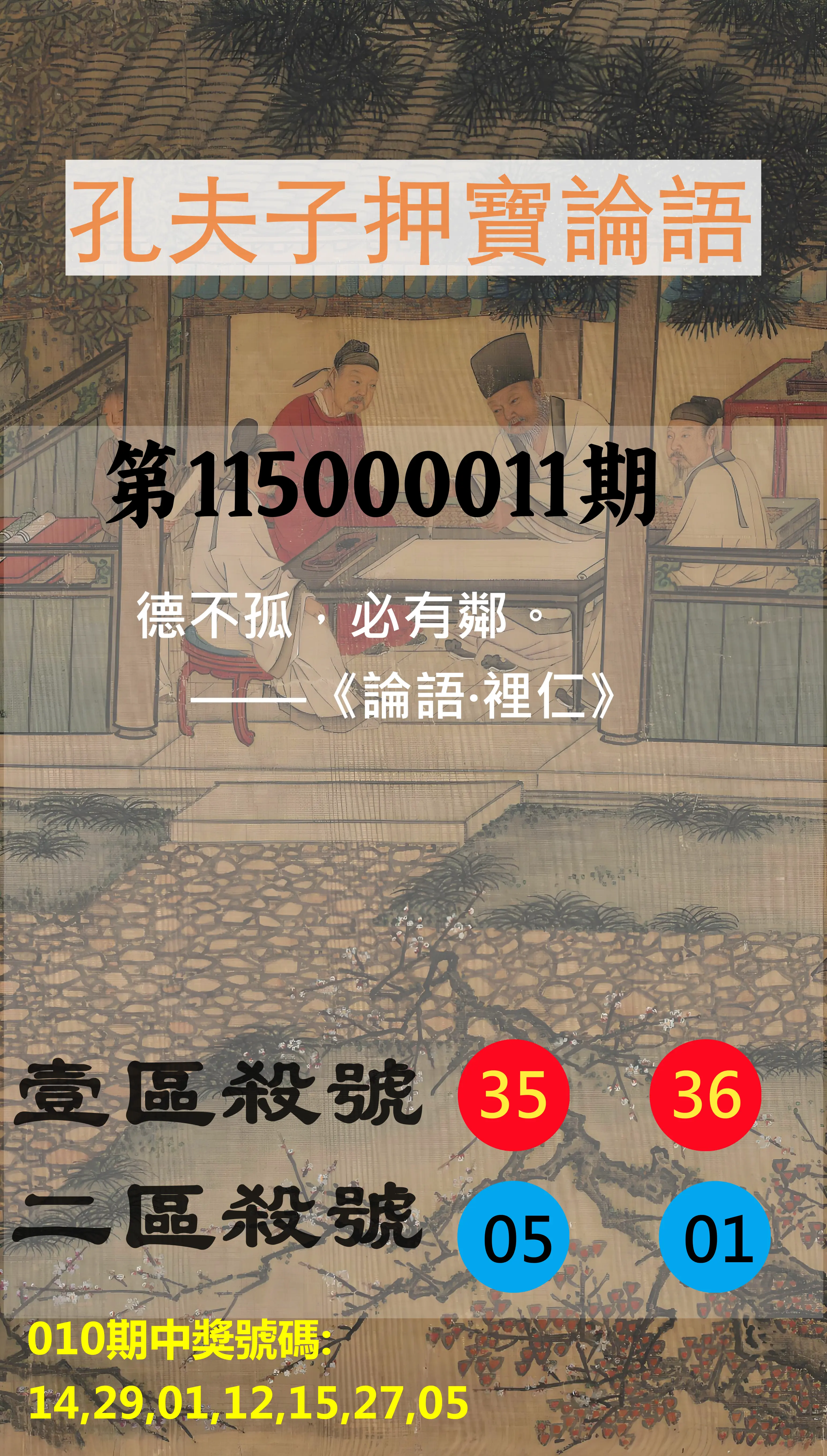 威力彩第115000011期(02/09)孔夫子押寶論語