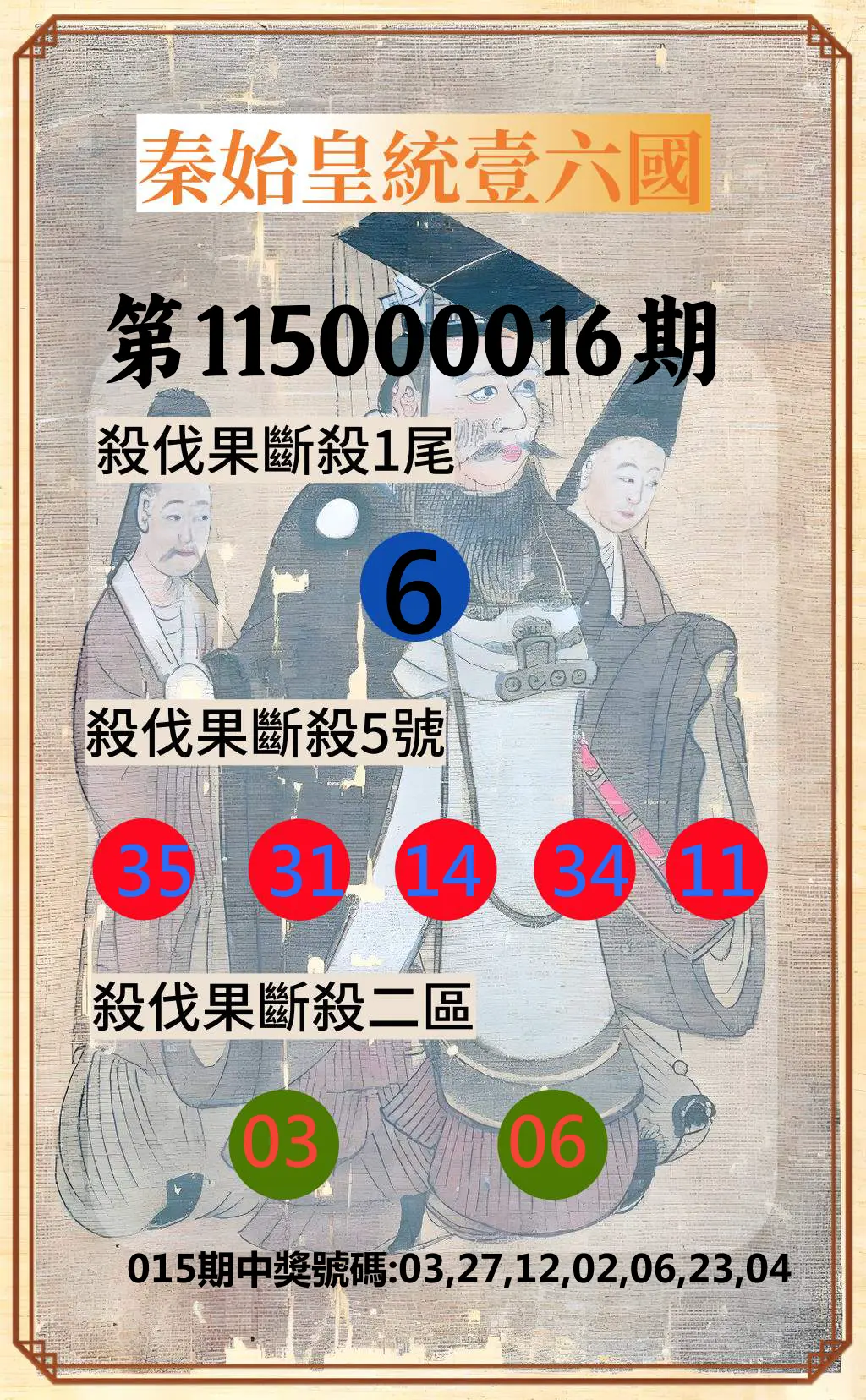 威力彩第115000016期(02/23)秦始皇統壹六國
