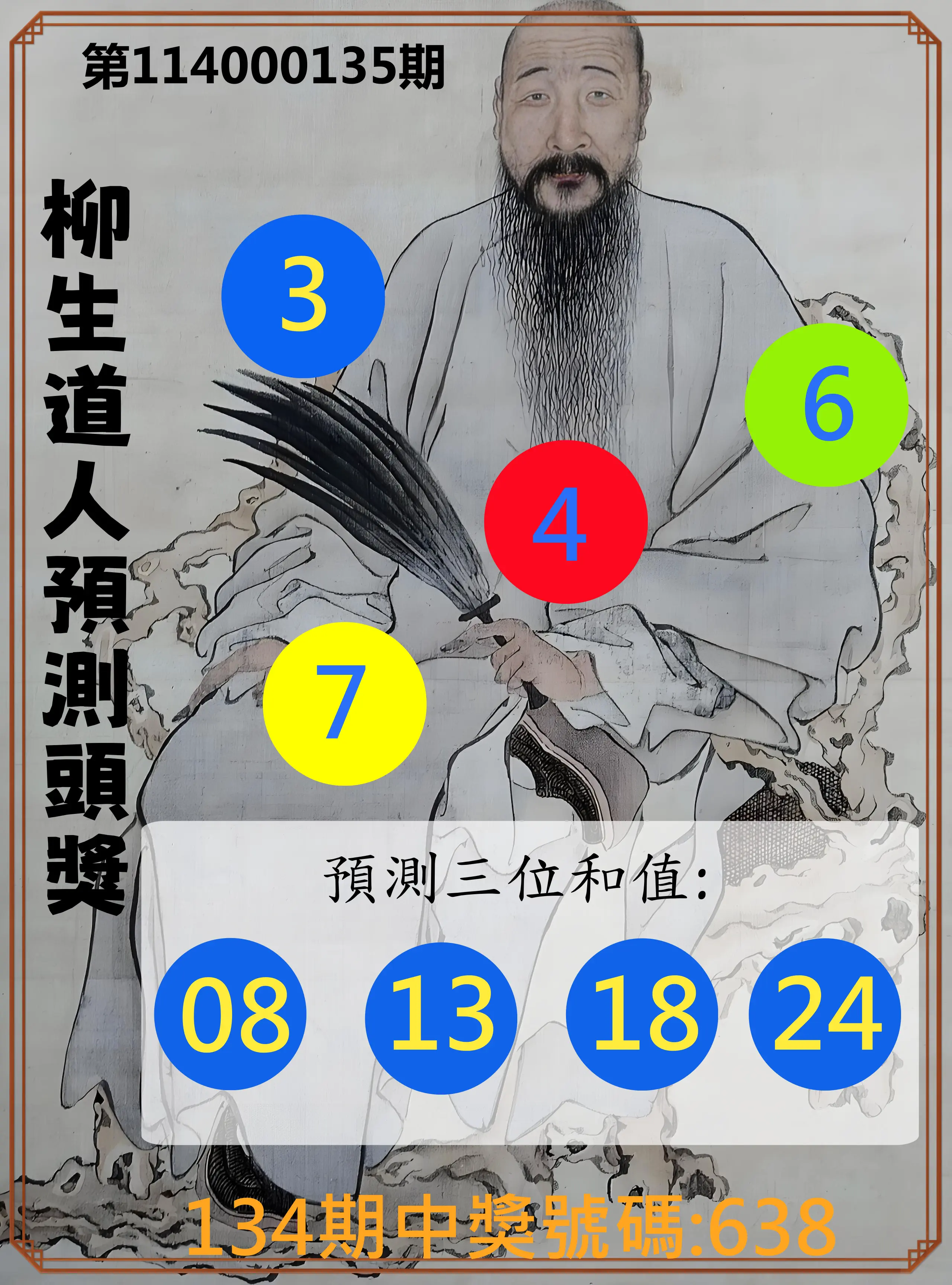 3星彩第114000135期柳生道人預測頭獎