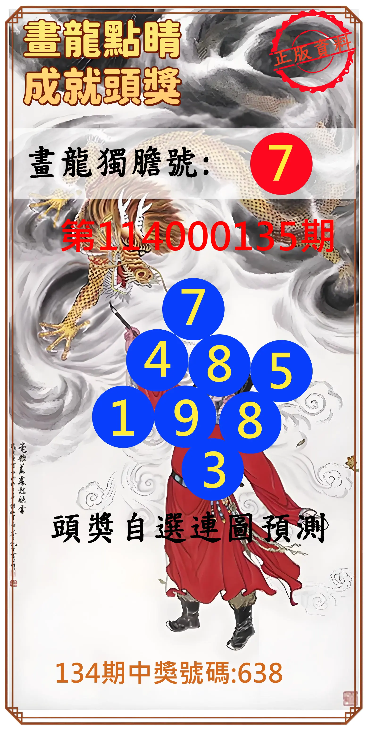 3星彩第114000135期畫龍點睛成就頭獎