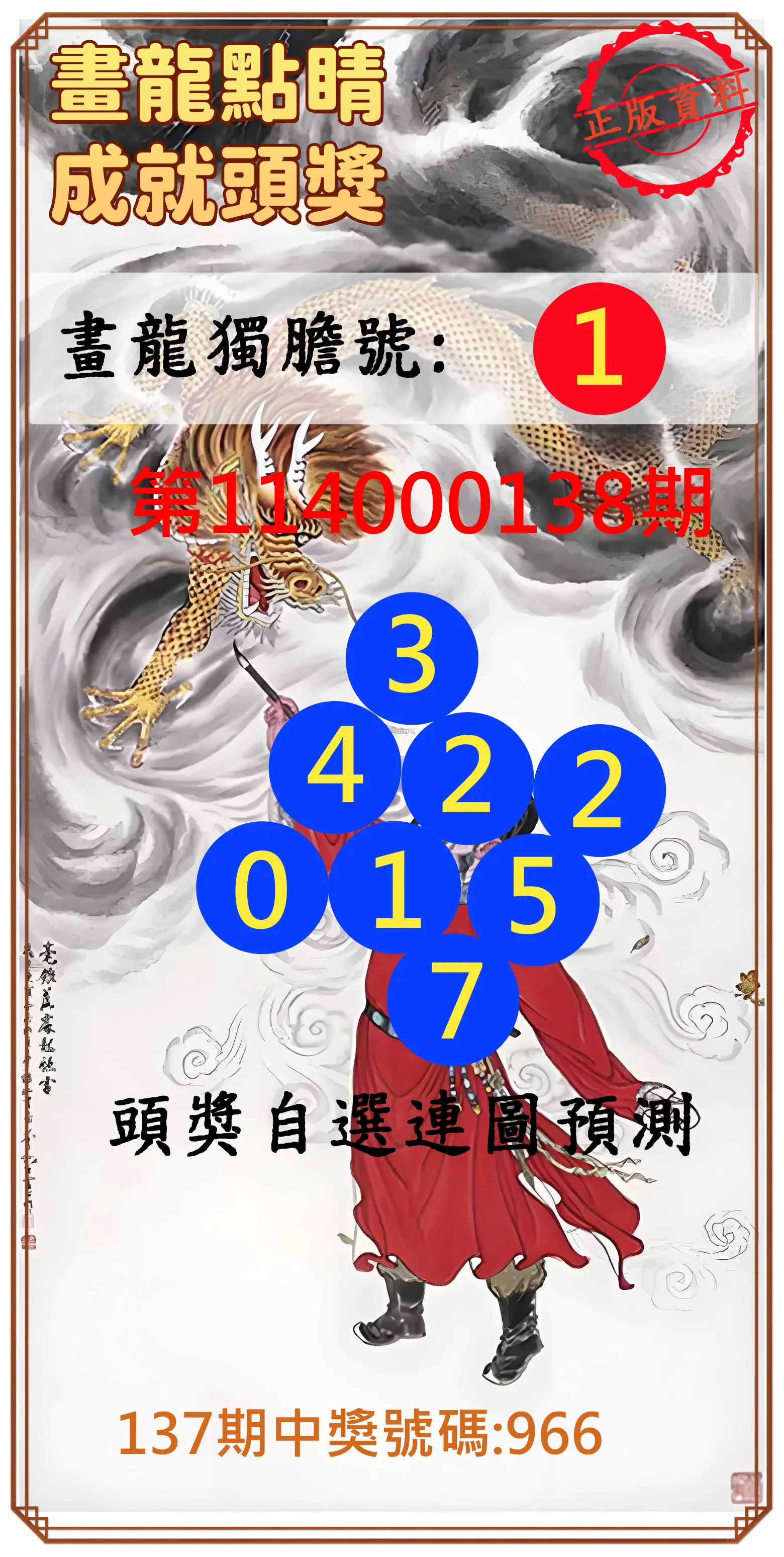 3星彩第114000138期畫龍點睛成就頭獎