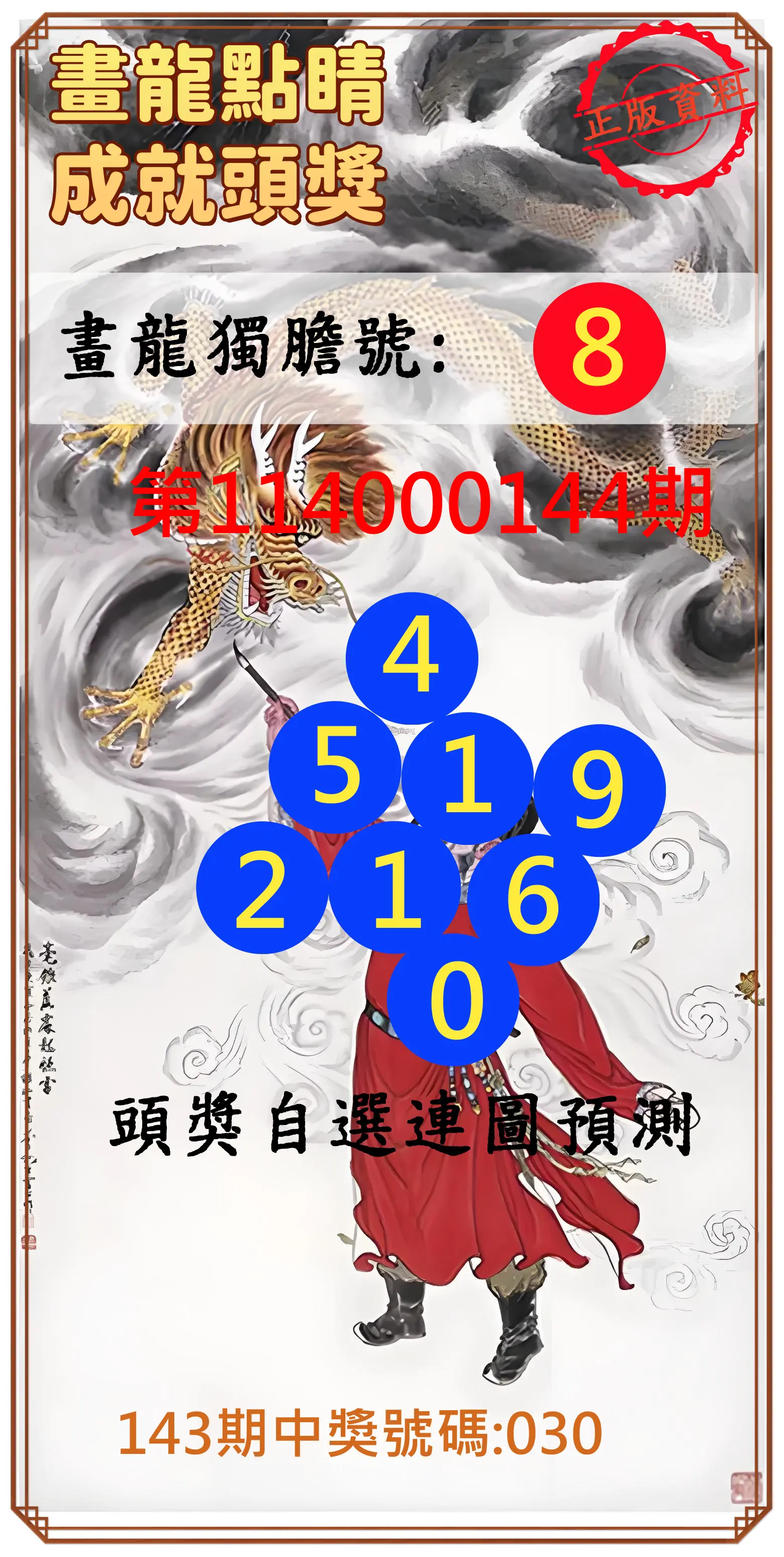 3星彩第114000144期畫龍點睛成就頭獎