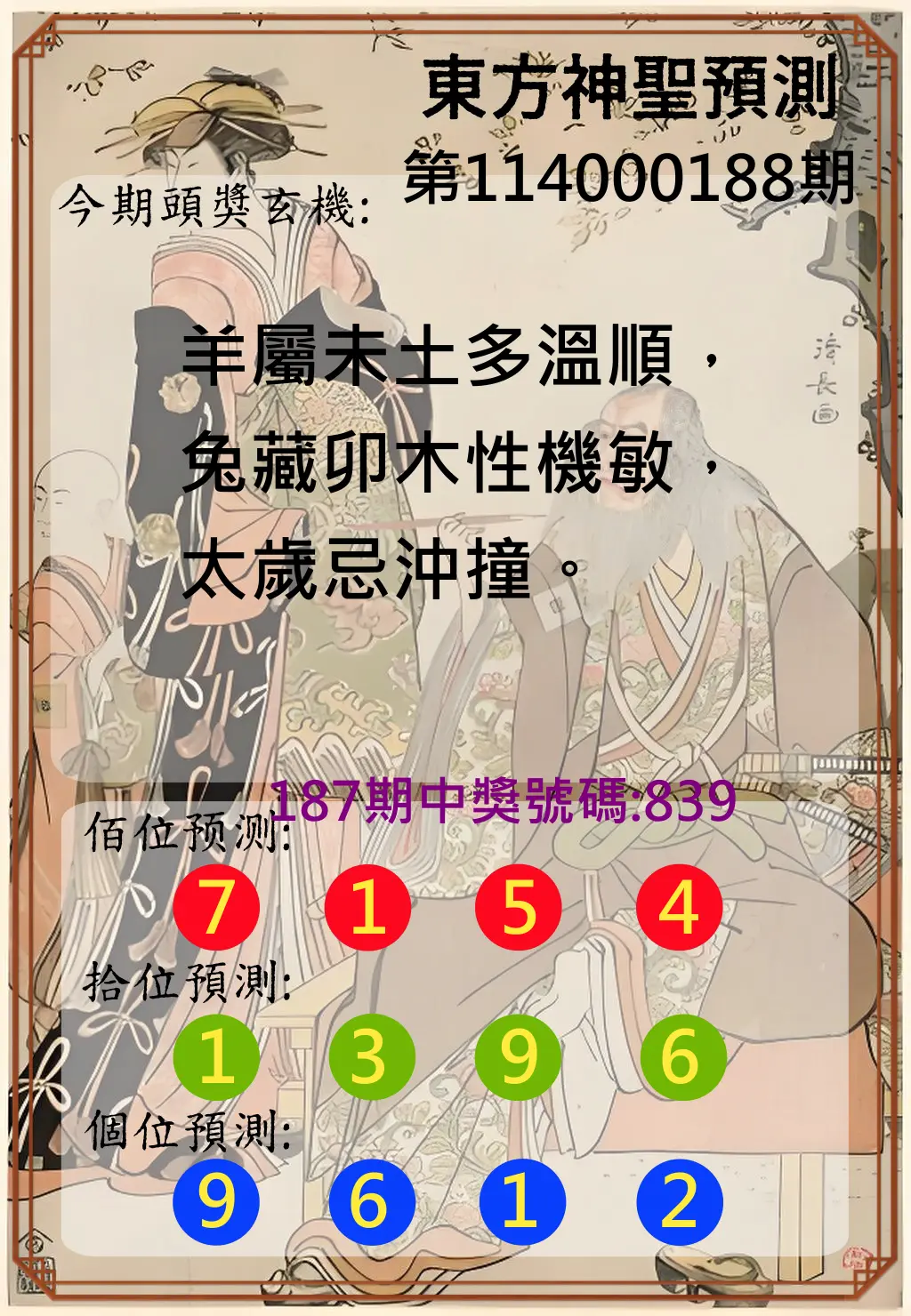 3星彩第114000188期(08/04)東方神聖預測