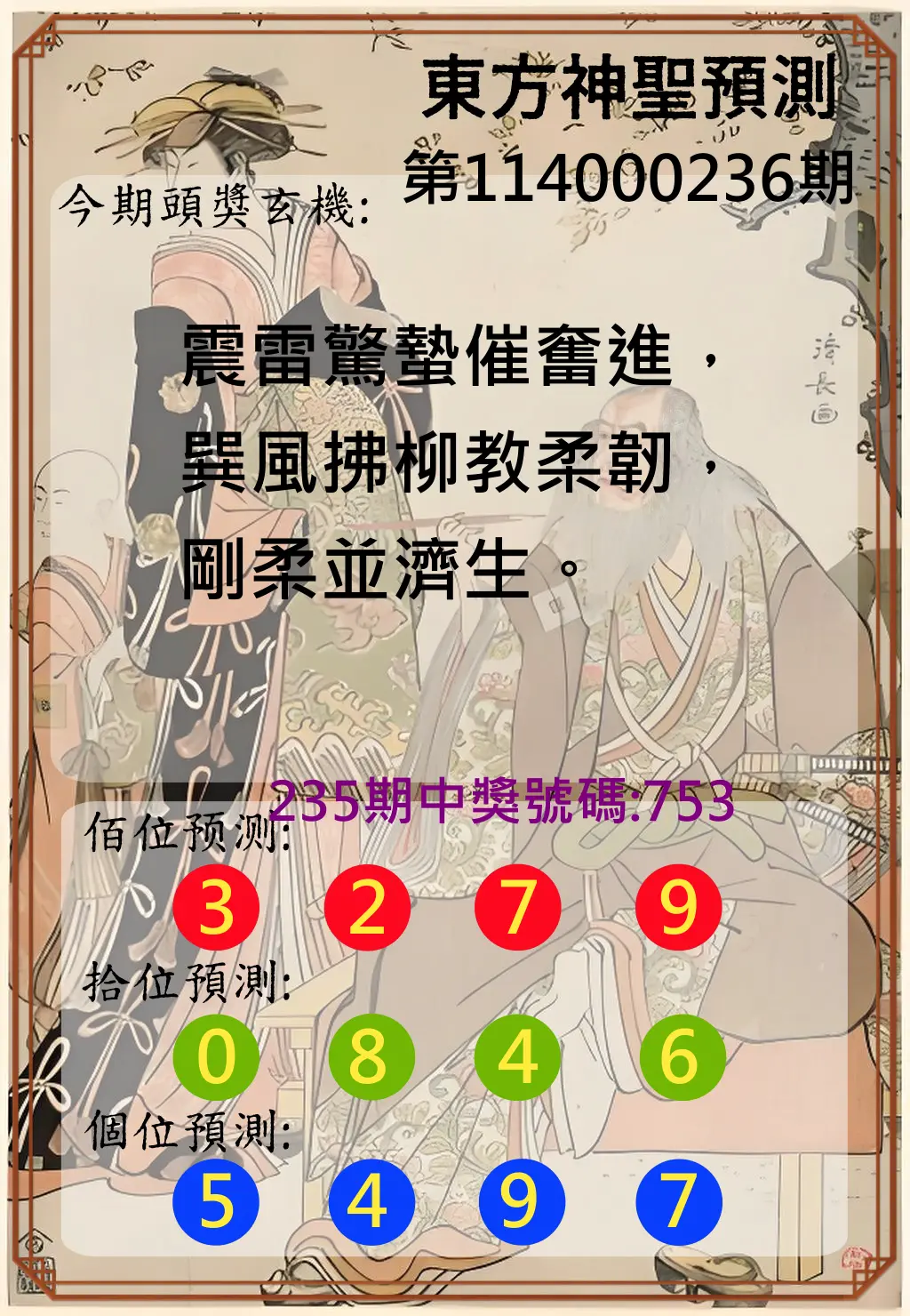 3星彩第114000236期(09/29)東方神聖預測