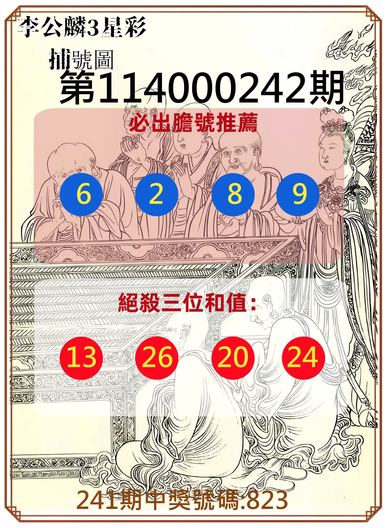 3星彩第114000242期(10/06)李公麟3星彩捕號圖