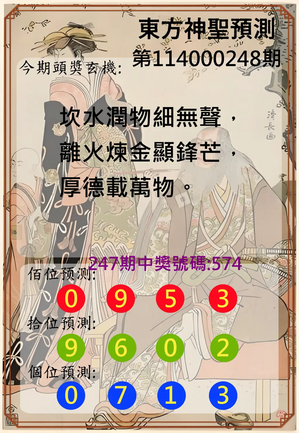 3星彩第114000248期(10/13)東方神聖預測
