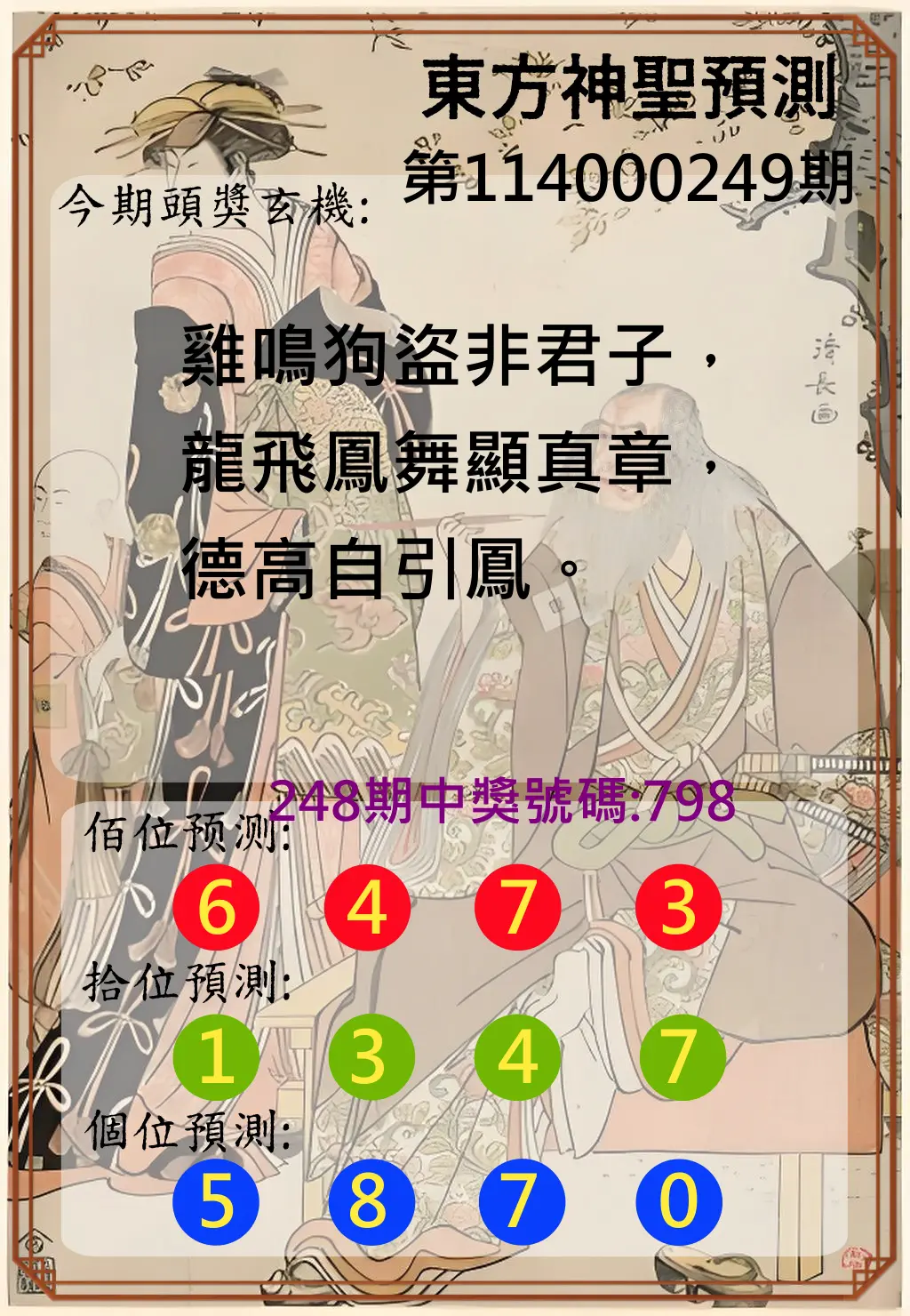 3星彩第114000249期(10/14)東方神聖預測