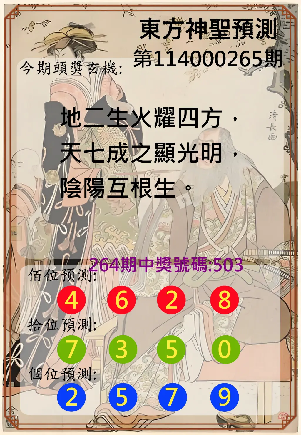 3星彩第114000265期(11/01)東方神聖預測