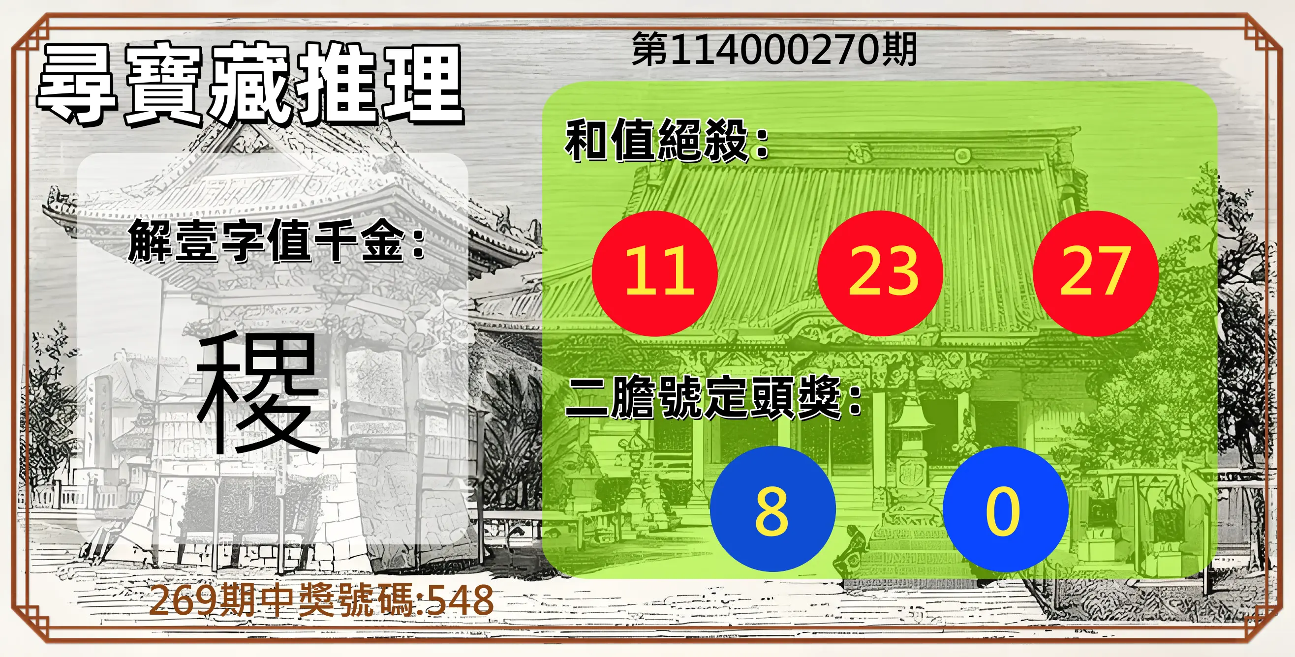 3星彩第114000270期(11/07)尋寶藏推理