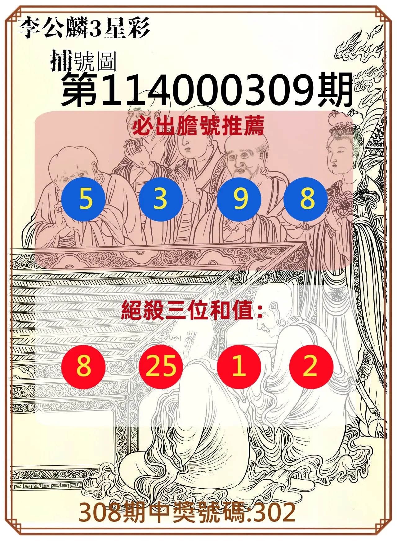 3星彩第114000309期(12/23)李公麟3星彩捕號圖