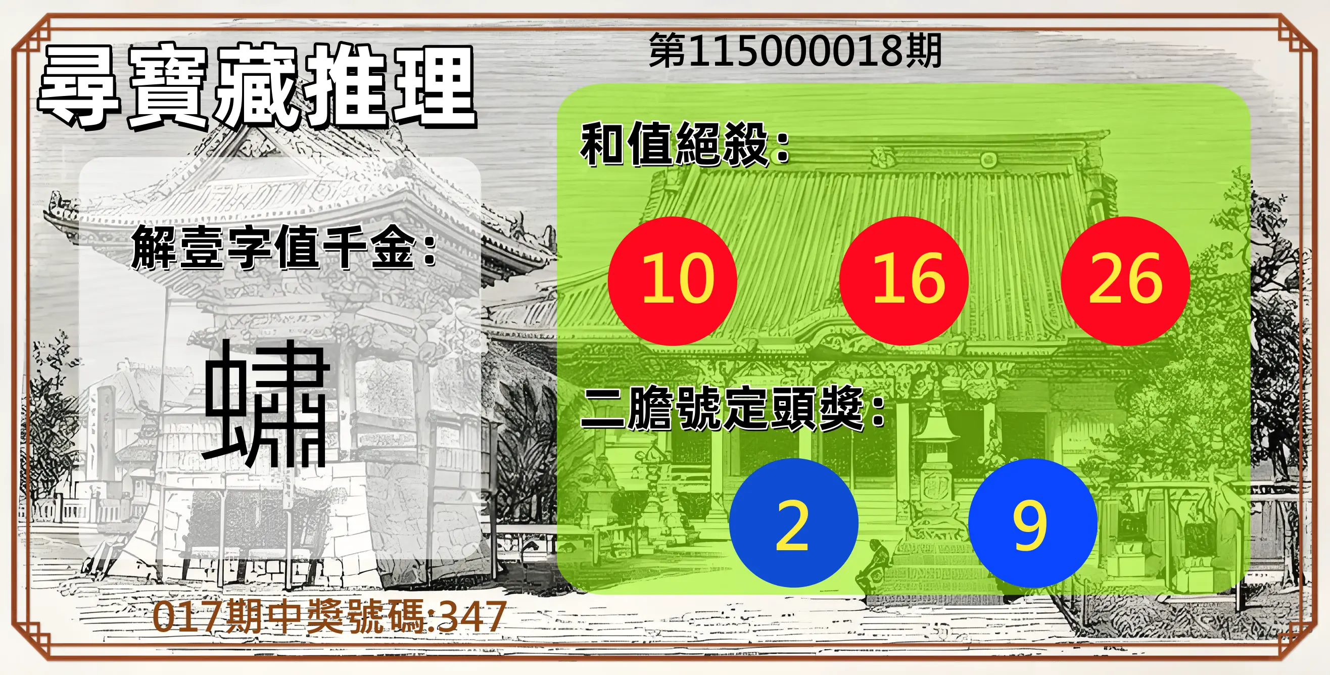 3星彩第115000018期(01/21)尋寶藏推理